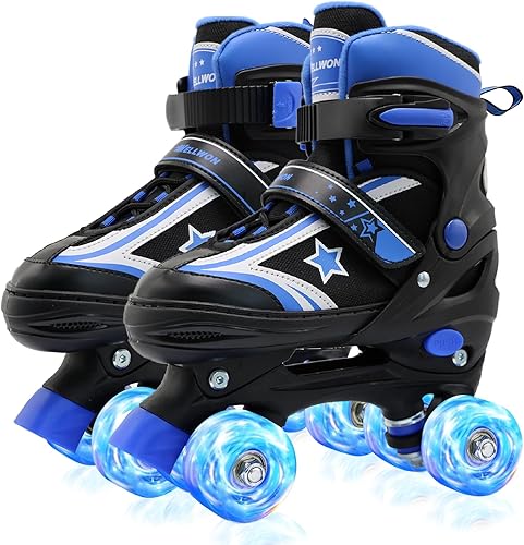 Kids Roller Skates for Boys Girls, 4 Size Adjustable Kids Rollerskates with Light Up Wheels Roller Skates for Boys Girls Ages 5-8 8-12 Azul