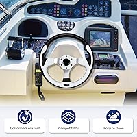 Vista 4 de Volante de barco de 12.5 pulgadas, adaptador de volante marino de eje de 3/4 pulgadas, yates, botes pontón blanco