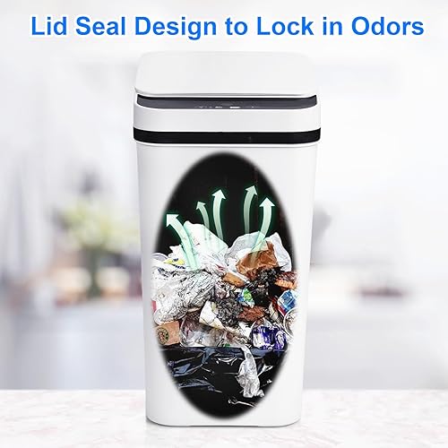 Miniatura 4 de Botes de basura para baño con tapa, paquete de 2 cubos de basura pequeños y delgados con sensor de movimiento automático sin contacto de 2.2