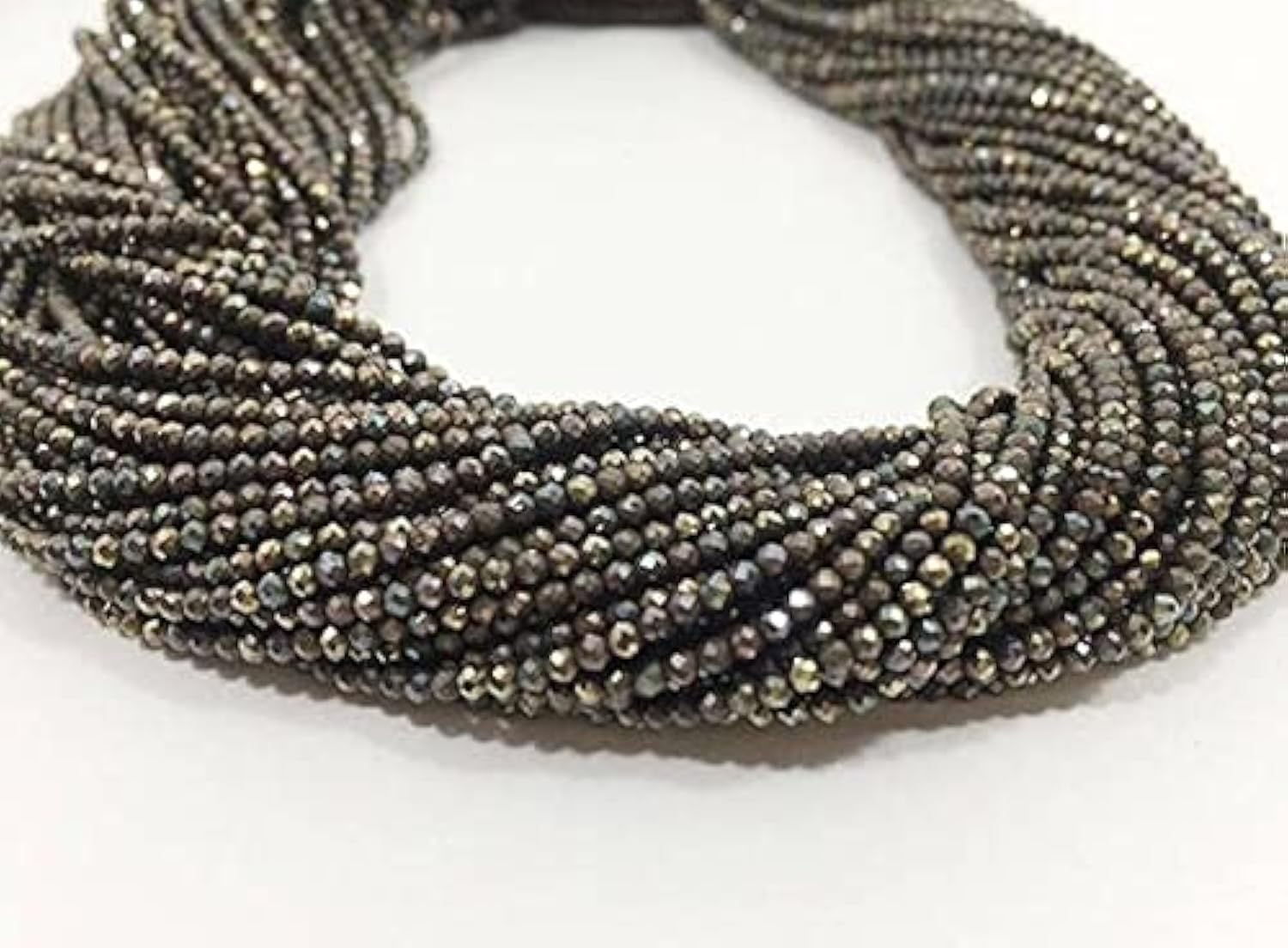 Spinelle noire facettée 2mm perles rondelles en rang pour création de bijoux