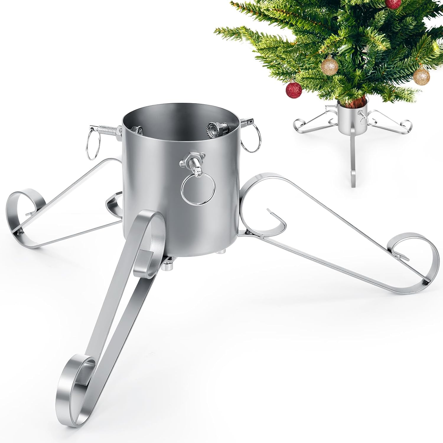 Liliful Christmas Tree Stand Christmas Tree Base Holder Stand for 8.2ft Live Tree Sturdy Metal Heavy Duty Tree Holder Real Xmas Tree Decoration,1.38"-3.54" Diameter (Silver)