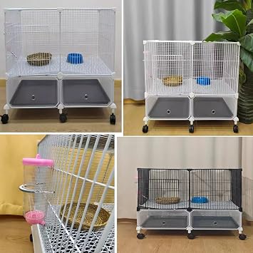 Indoor Rabbit Cage with Large Open Door, Pull-Out Tray, Wheels, Sturdy Wire Construction, Foldable & Easy Assembly for Small Pets