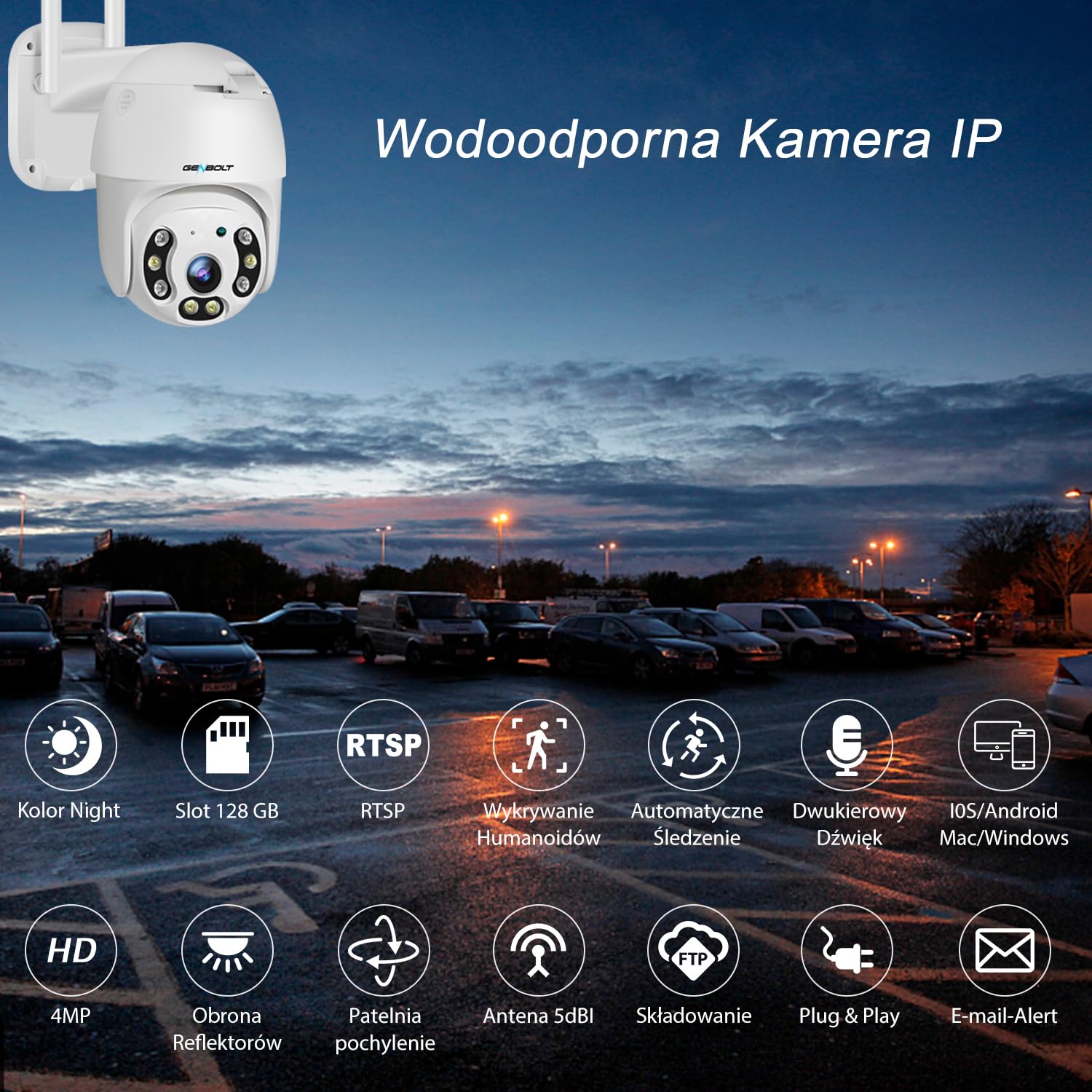 [DC&PoE] GENBOLT 4MP Zewnętrzna Kamera Bezpieczeństwa WIFI, 2.5K Kamera Monitoringowa Zewnętrzna IP CCTV, Wykrywanie Humanoidów, Automatyczne śledzenie, Bezprzewodowa,Wodoodporność(2.4&5GHz)