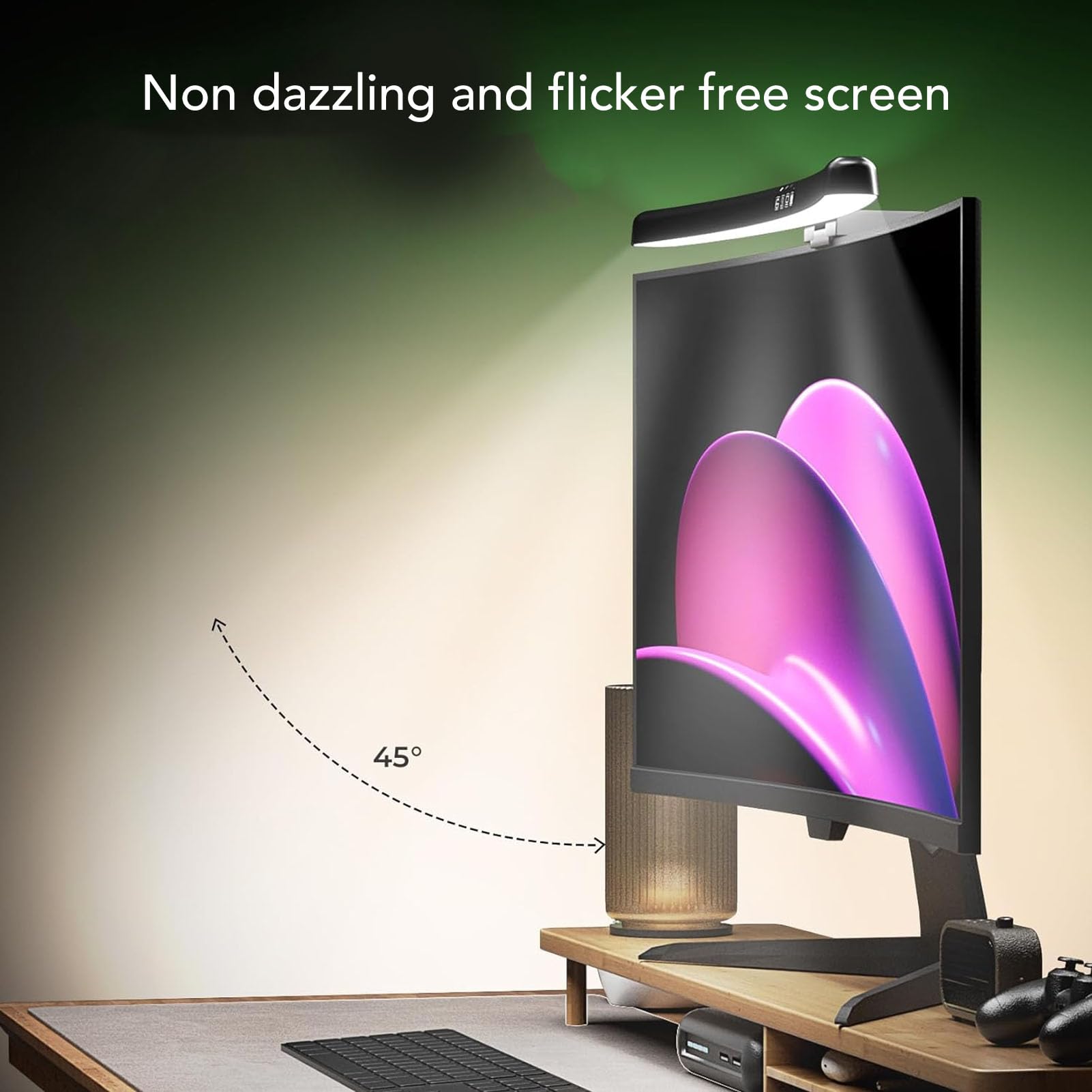 XUMIUZIY Lampada per Monitor Computer, Barra Luminosa per Monitor Curvo con Telecomando, Lampada da Lavoro LED da Lettura USB con 7 Effetti di Luce RGB, Controllo Touch, Cura degli Occhi