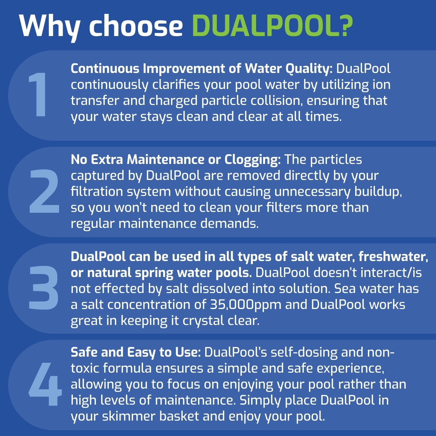 2-in-1 Self-Dosing Pool Clarifier - Non-Toxic Pool Clarifier with Phosphate & Metal Remover for Crystal Clear Water, Treats up to 21,000 Gallons, Safe for Use in Saltwater & All Pool Types
