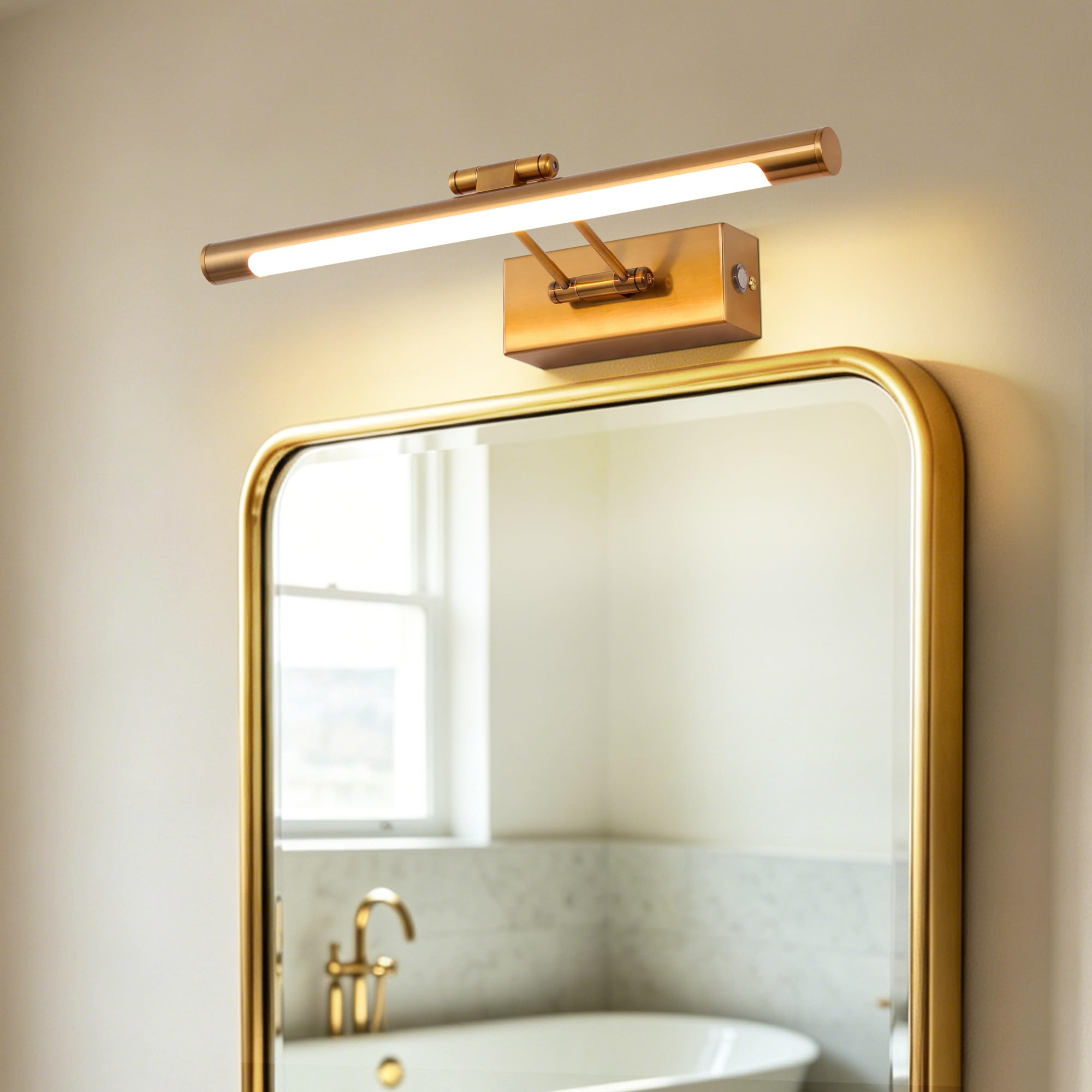 Applique Murale Salle de Bain Lampe à Miroir LED 40cm Interrupteur à Tirette 3000K Tête Pivotante pour Tableau Lampe Murale Mordern Dimmable Interieur 8W IP44