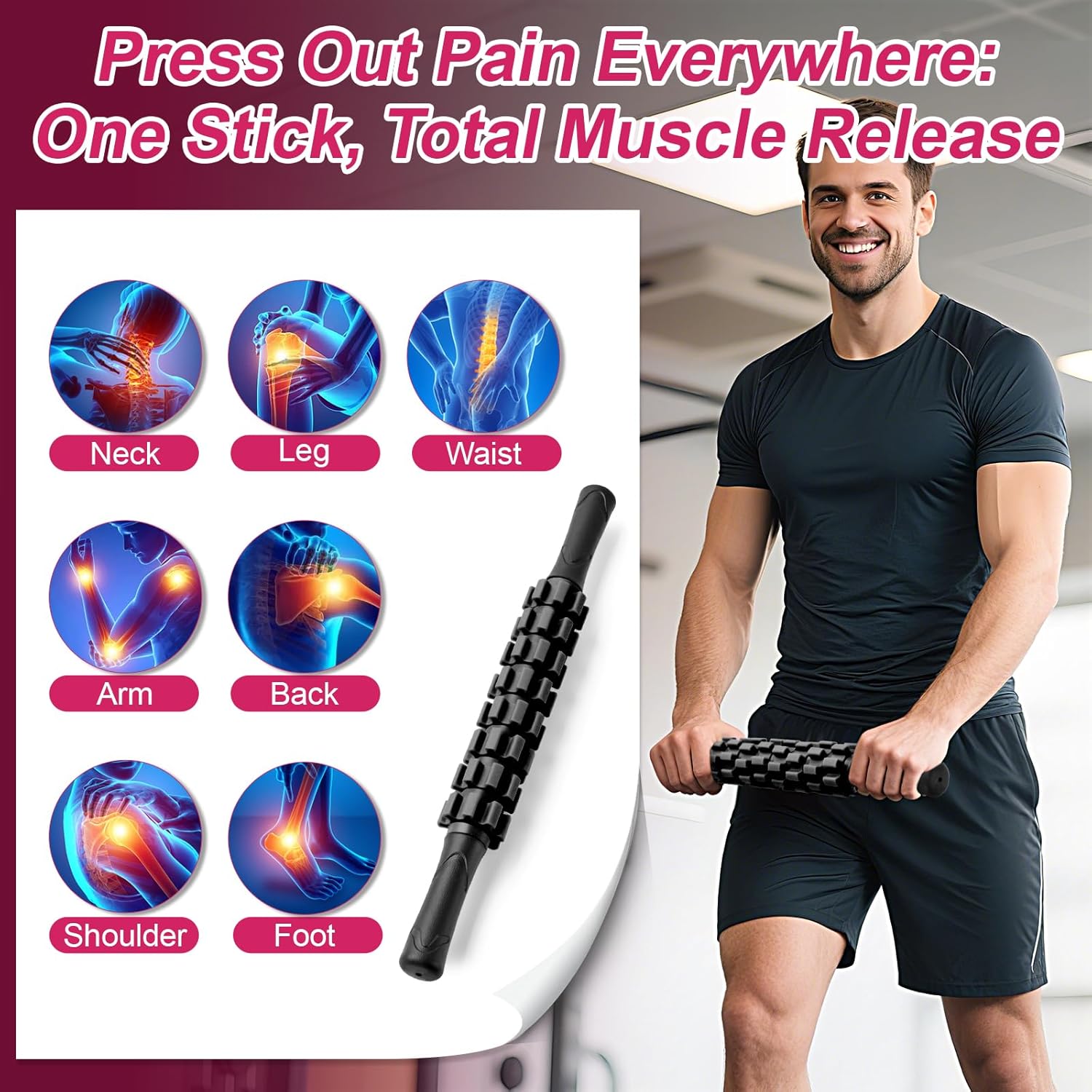 Muscle Roller Stick, Muscle Roller, Liposuction Massage Roller for Lymphatic Drainage, Massager Stick for Relief Muscle Soreness, Trigger Points, Help Exercise Runner Legs, Back Recovery - Image 3