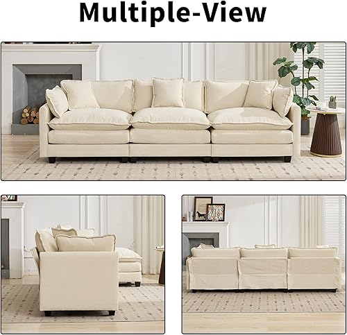 Miniatura 9 de Sofá seccional modular beige de 111.5 pulgadas, sofás seccionales grandes de 3 plazas para sala de estar, tela de chenilla marfil blanquecina, sofá