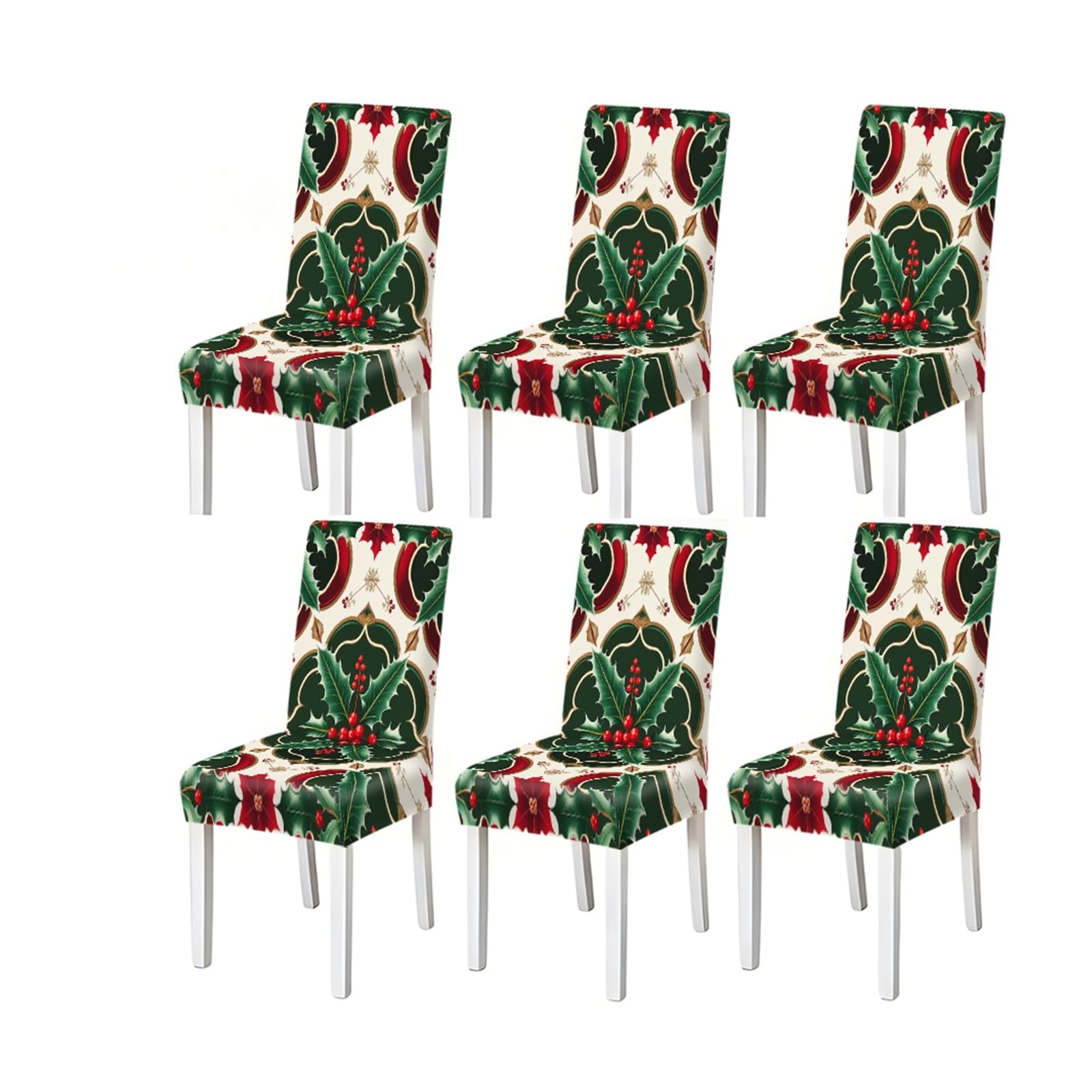 Kxuauv One Color Christmas Holly Berry Gold Ornament Print Stretch Dining Chair Covers, For Home Kitchen Dining Room Party, 2/4/6 Pcs Seat Protectors For Restaurant Hotel Party(6Pcschair Cover)