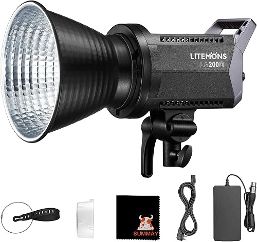 GODOX LA200D LED Video Light 5600K Color Temperature 0%-100% Brightness Adjustment CRI96 TLCI97 Bluetooth APP Control Bowens Mount Suitable for Interviews, Live Broadcasts, Portraits, Video Shooting