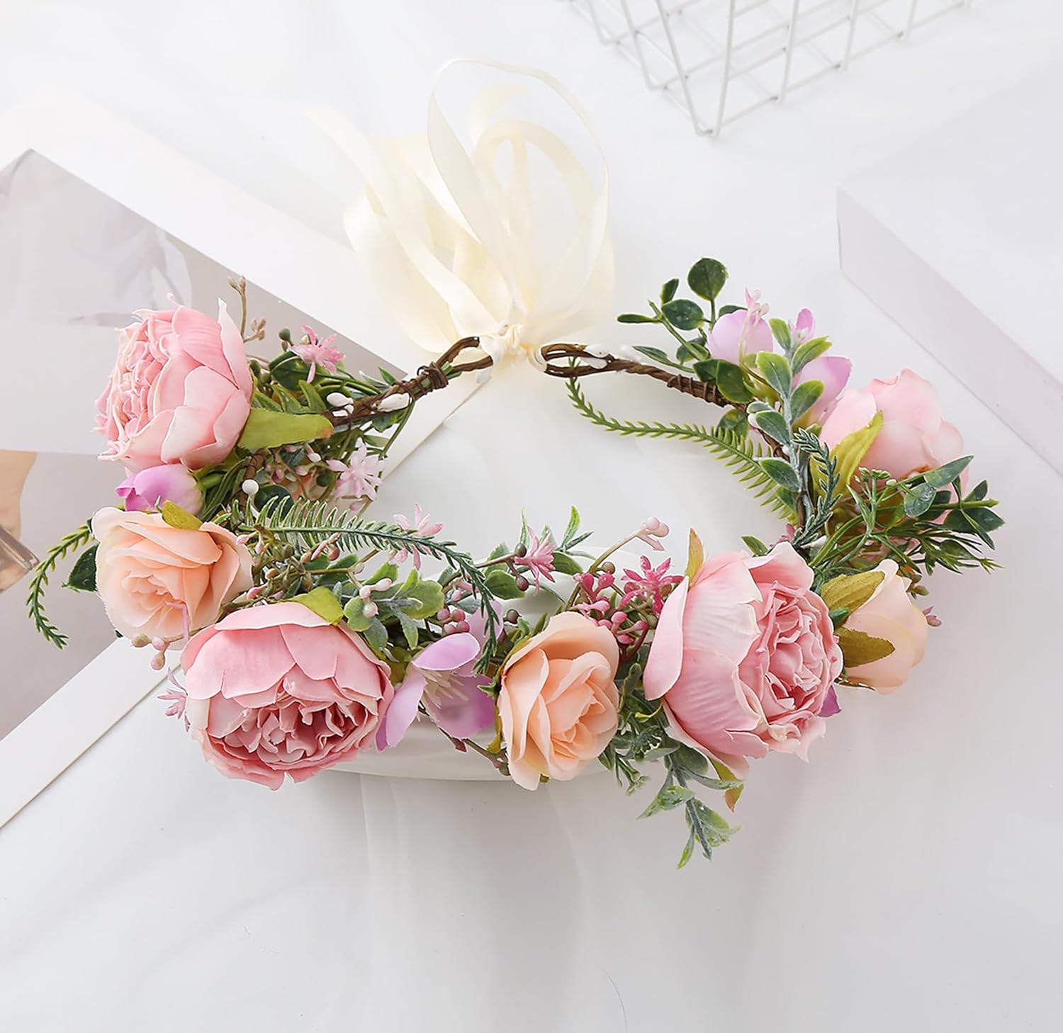 Flower Crown Bridal Floral Headband Flower Headpiece Halo Floral Crown Wedding Party Cosplay Halloween Photos - Image 3