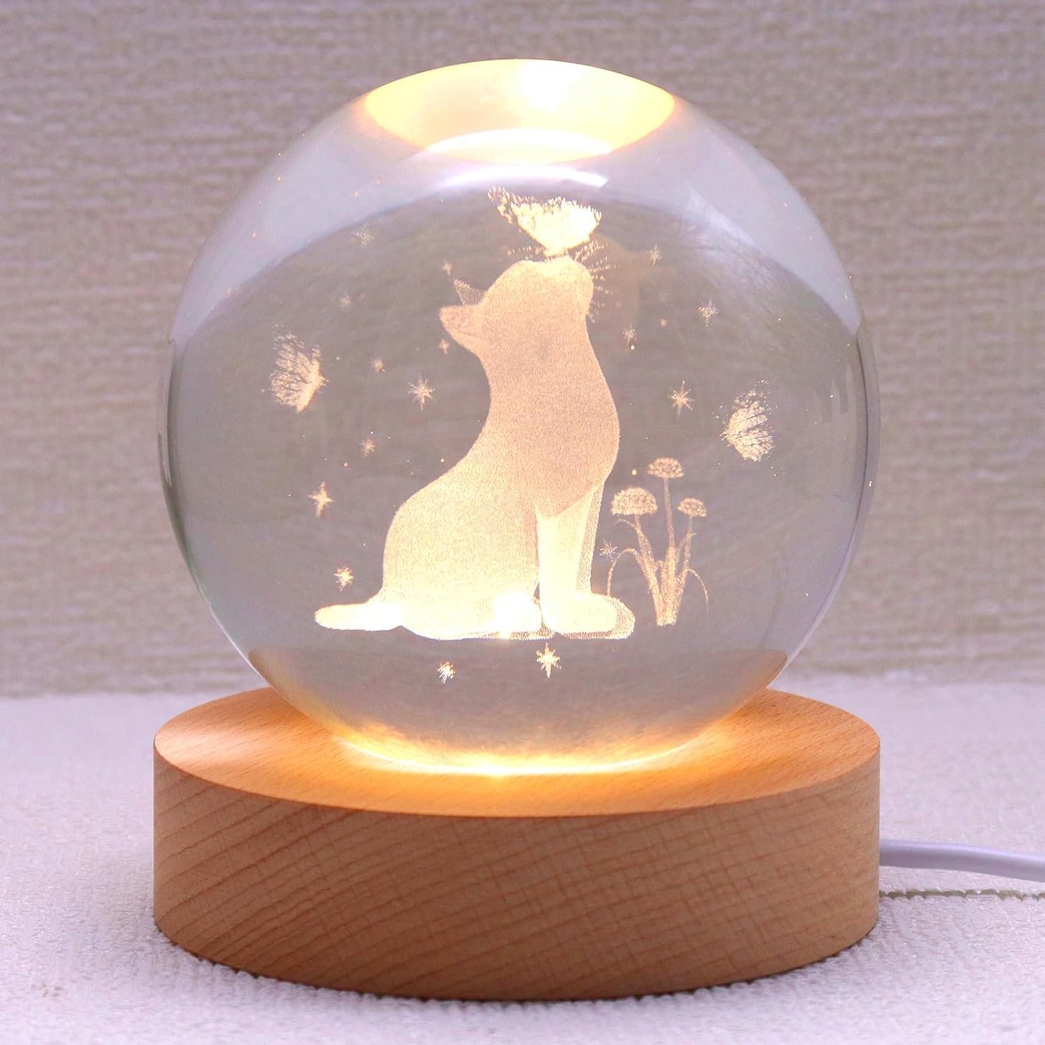 - Miramar Cat Crystal Ball Night Light,2.4 Inch Glass Ball LED Night Lamp with Woodern Base,Decorations Gifts for Men,Women,Kids,Boys,Girls,Teens(H- Cat Crystal Ball Lamp)