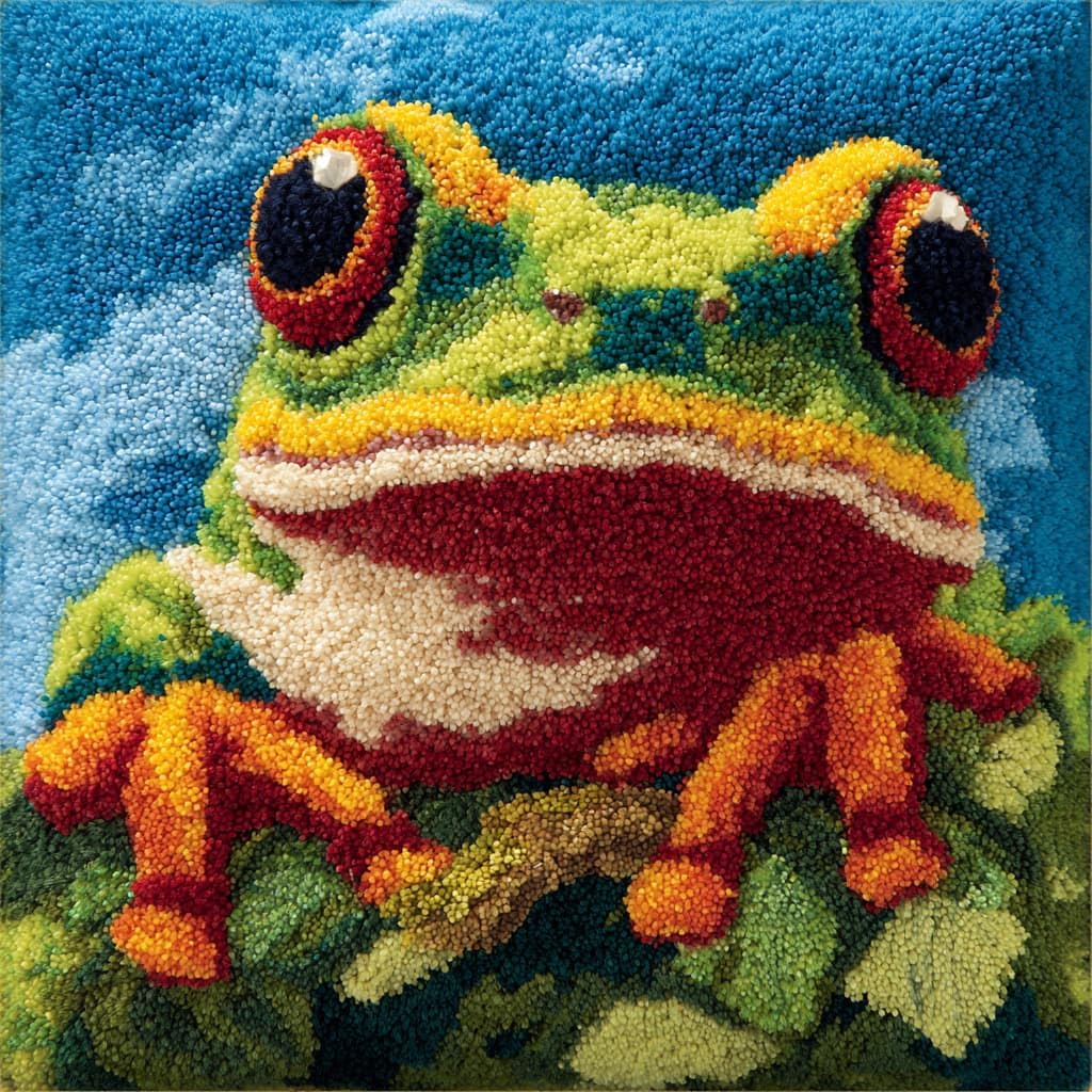 Taxpy DIY Latch Hook Rug Kits, Animal Frog Latch Hook Cushion Kits Pillowcase Rug Crochet Needlework DIY Needlework Pillow Cover Sofa Cushion 43x43cm
