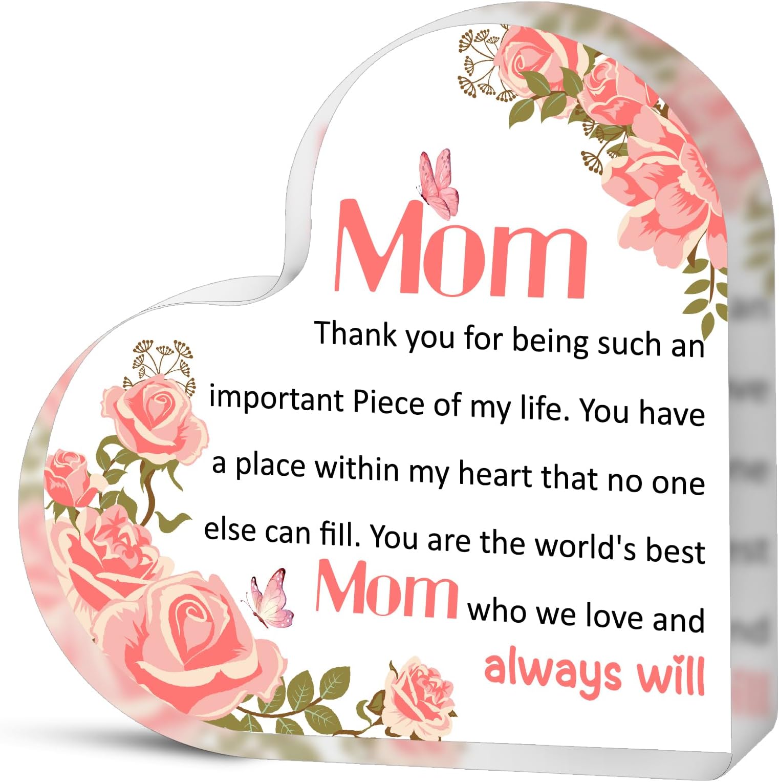 Gifts for Mom-4.72x4.72 Inch Heart-Shaped Acrylic Keepsake, Express Your Love and Gratitude with this Elegant and Sentimental Keepsake, Unique Present for Mother's Day, Birthdays, Christmas