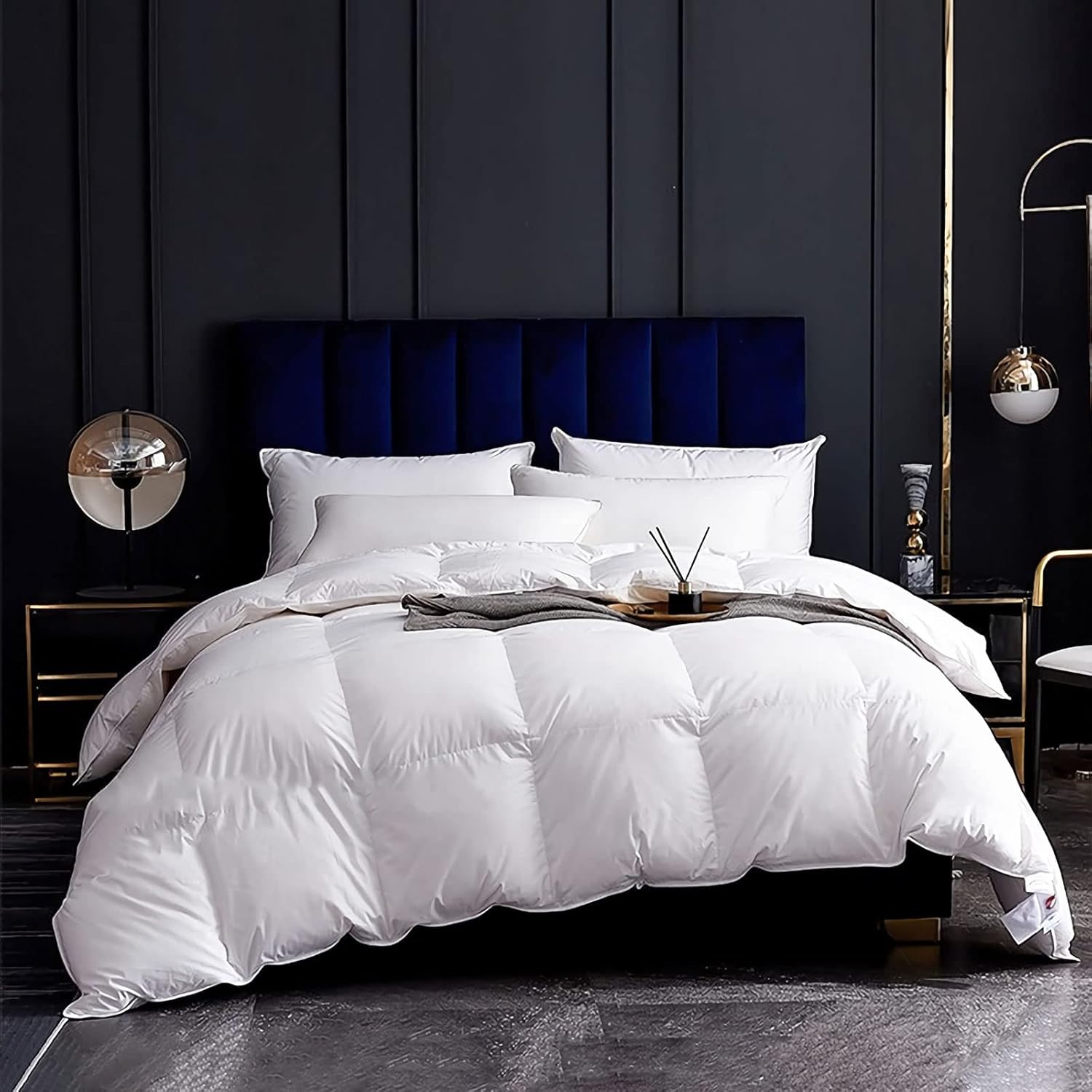 Cobnom® Luxury Organic Down Feather Comforter California King, High Fill-Power Down Feather Fibers Filled Duvet Insert, 100% Cotton Cover, Medium Warm for All-Season, Ivory White, 104x96 Inch - Image 2