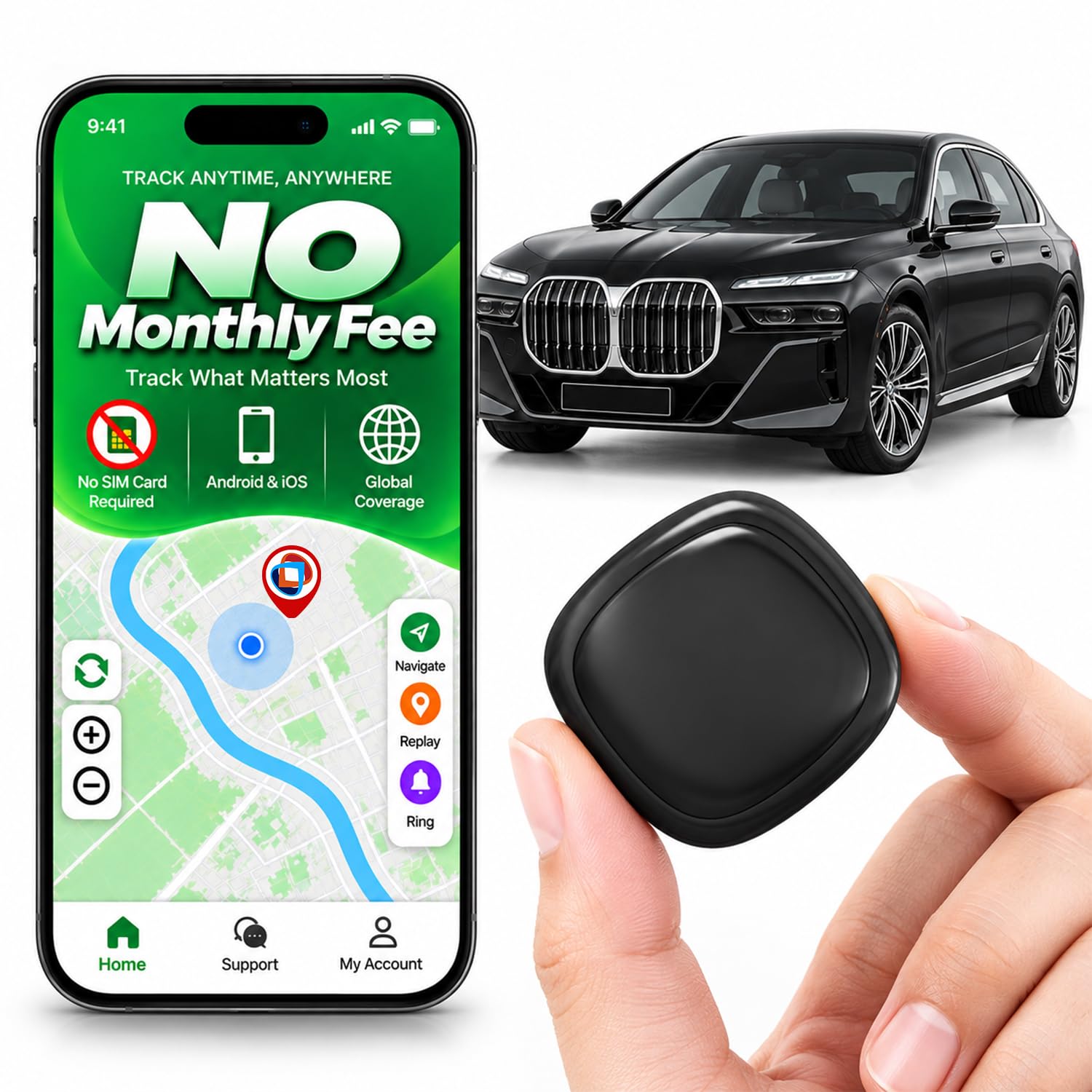 GPS Tracker for Vehicles, Magnetic Car GPS Tracking Device, Wide-Area Location Tracker for Cars, Kids, Dogs, No Subscription, No Monthly Fee, No SIM Card Required