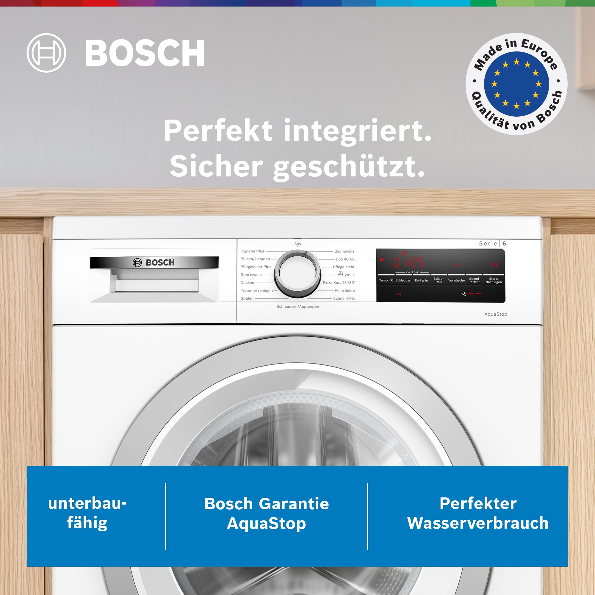 Bosch Serie 6 WUU28T42 Waschmaschine 9 kg 1400 UpM unterbaufähig Speed Perfect