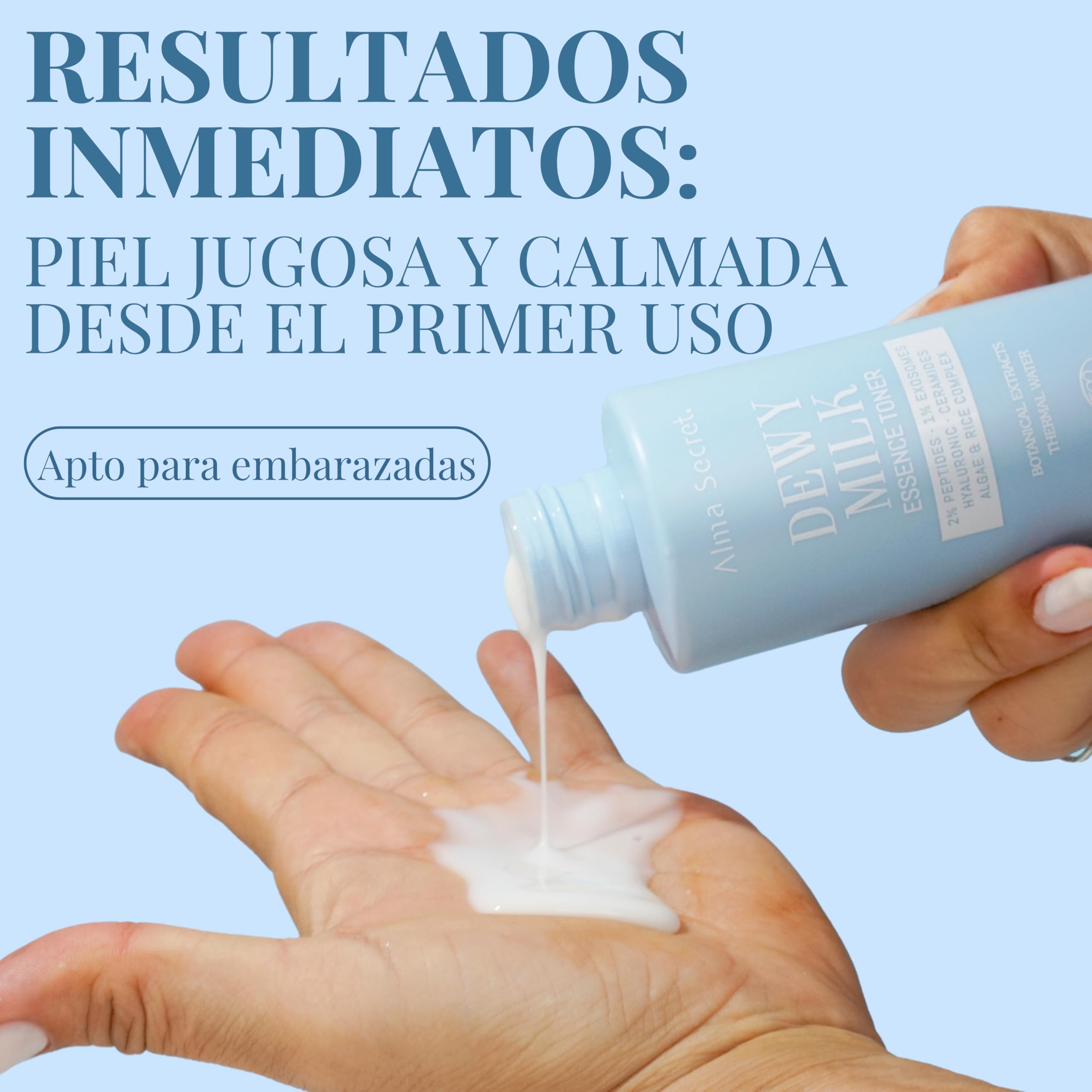 ALMA SECRET | Dewy Milk Essence Toner - Tónico esencia hidratante oil free de textura lechosa con Exosomas, Péptidos, Arroz y Ceramidas - Piel jugosa, calmada y con efecto glass skin - 125 ml