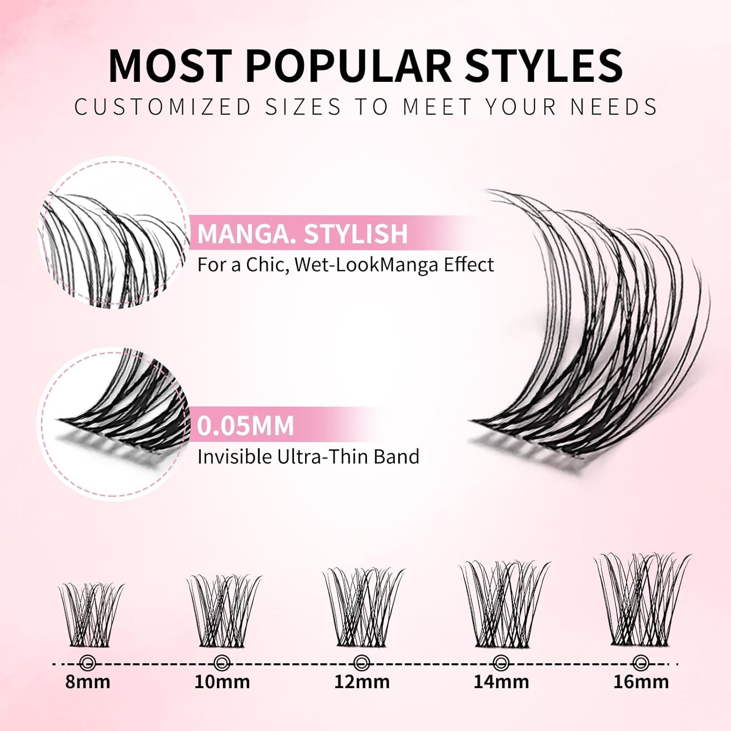 uCoolMe Venus Lash Clusters Kit 8-16mm with 5-6mm Bottom Lashes Wispy Natural Eyelash Clusters Kit D Curl -WideSpan Thin Invisible Lash Band - Image 2