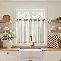 Vista 51 de jinchan Cortinas de Lino a Rayas para Cocina de 45 Pulgadas, Cortinas de Nivel, Estilo de Granja Moderno, Estilo Café, Tratamientos para Ventanas