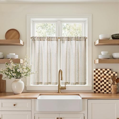 Miniatura 51 de jinchan - Cortinas de cocina de lino de 36 pulgadas de largo, a rayas finas, de media altura, pequeñas, para sala de estar, baño, café, estilo de