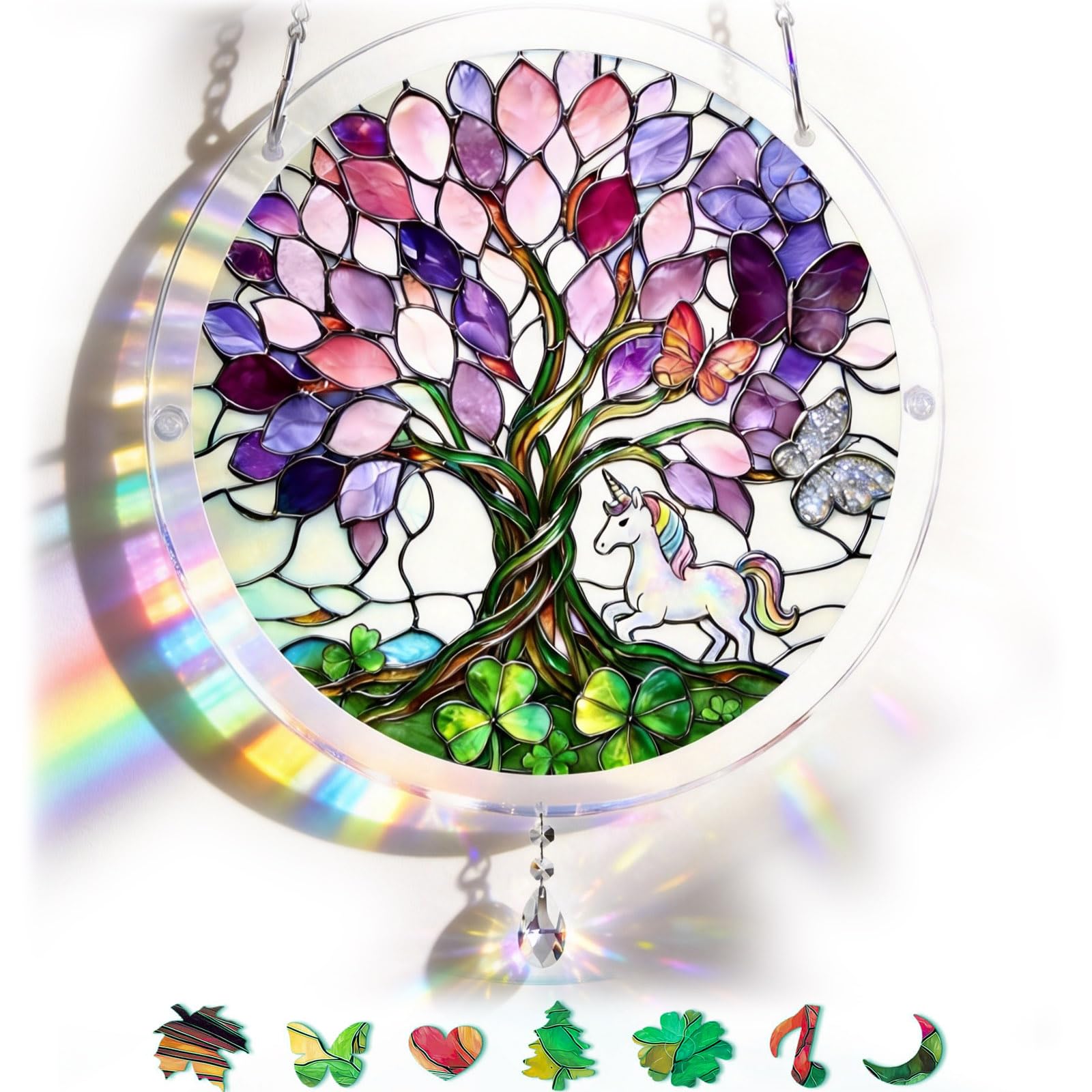 Sun Catcher with Tree of Life Design, 7.2 Inch Stained Glass Window Hanging, Colorful Suncatchers for Windows, Birthday Gifts for Women, Home & Garden Decor