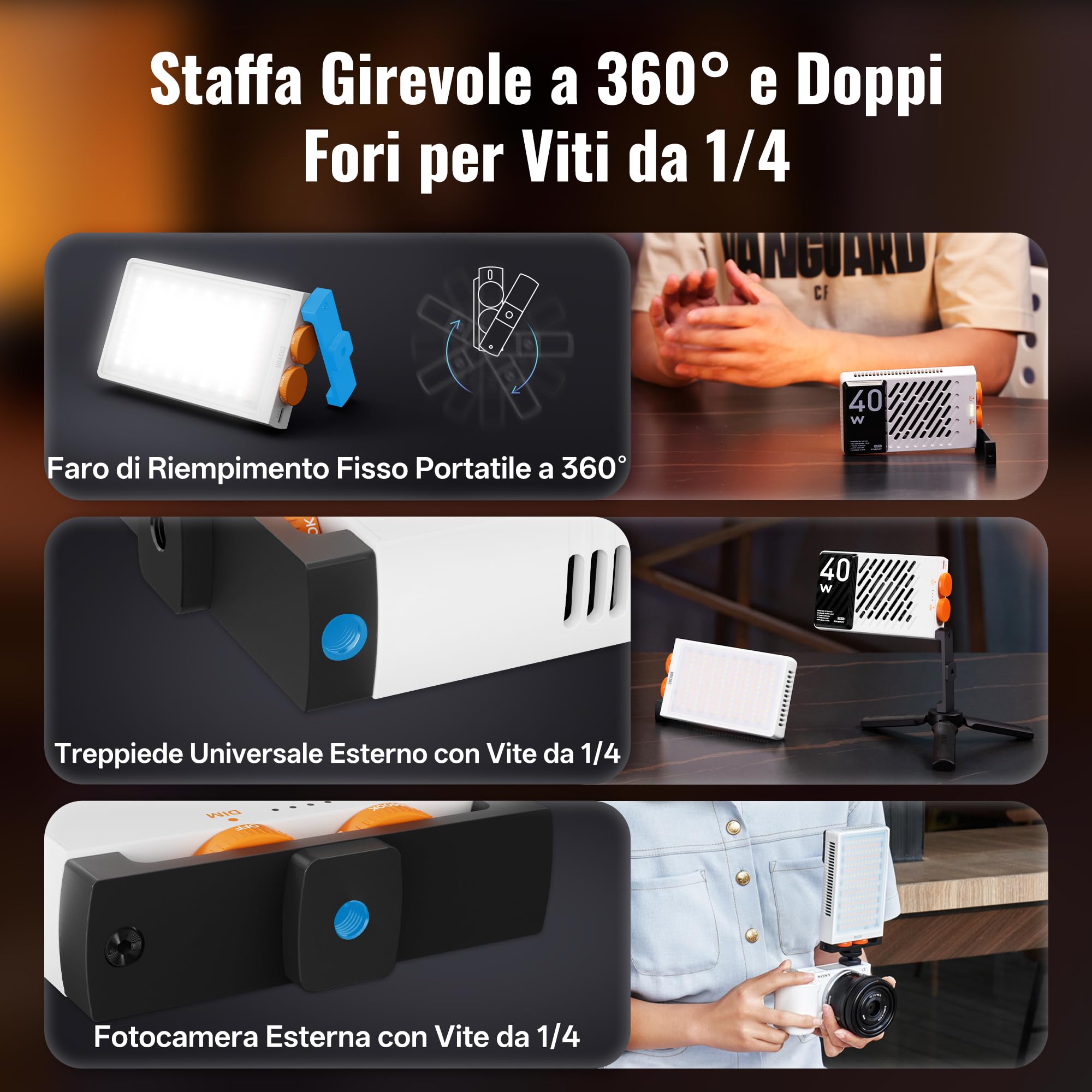 ZHIYUN FIVERAY M40 [Ufficiale] Luce Video LED, 40w Luce Portatile per Fotocamera, 14000 Lux, CRI≥96, TLCI≥97, Illuminazione Fotografica per Live Streaming/YouTube/TikTok, 320g