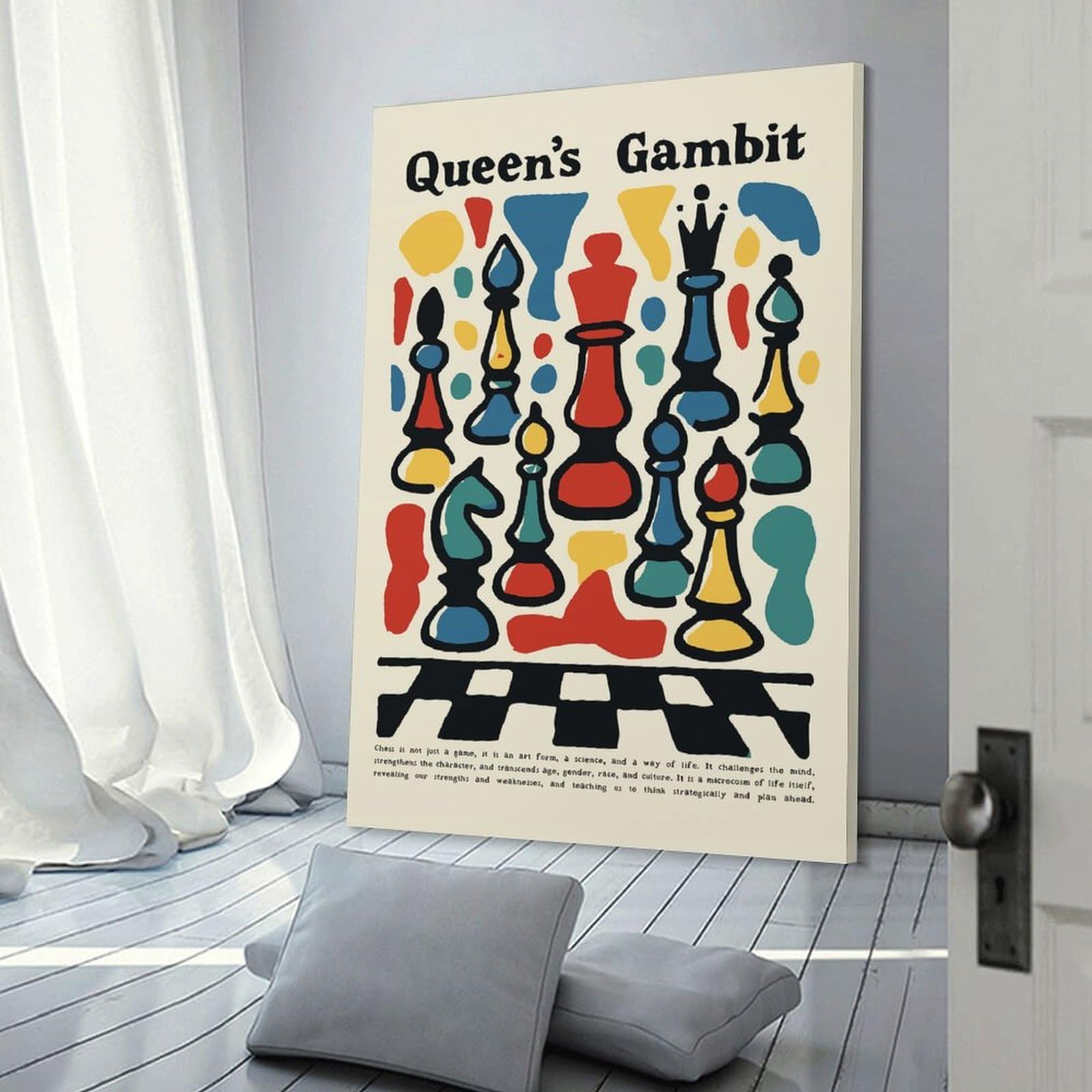 Junmoney Queens Gambit Chess Art Hanging Wall Art, 20x30inch(50x75cm), for Gallery Wall Decor And Room Displays, Home Wall Art for Statement Displays