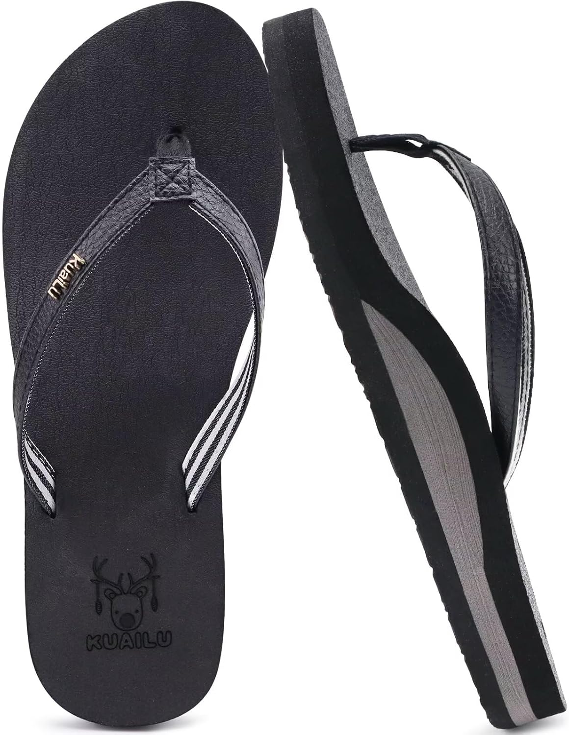 KuaiLu Womens Arch Support Flip Flops Comfortable Yoga Mat Slip on Summer Beach Walking Thong Cushion Sandals