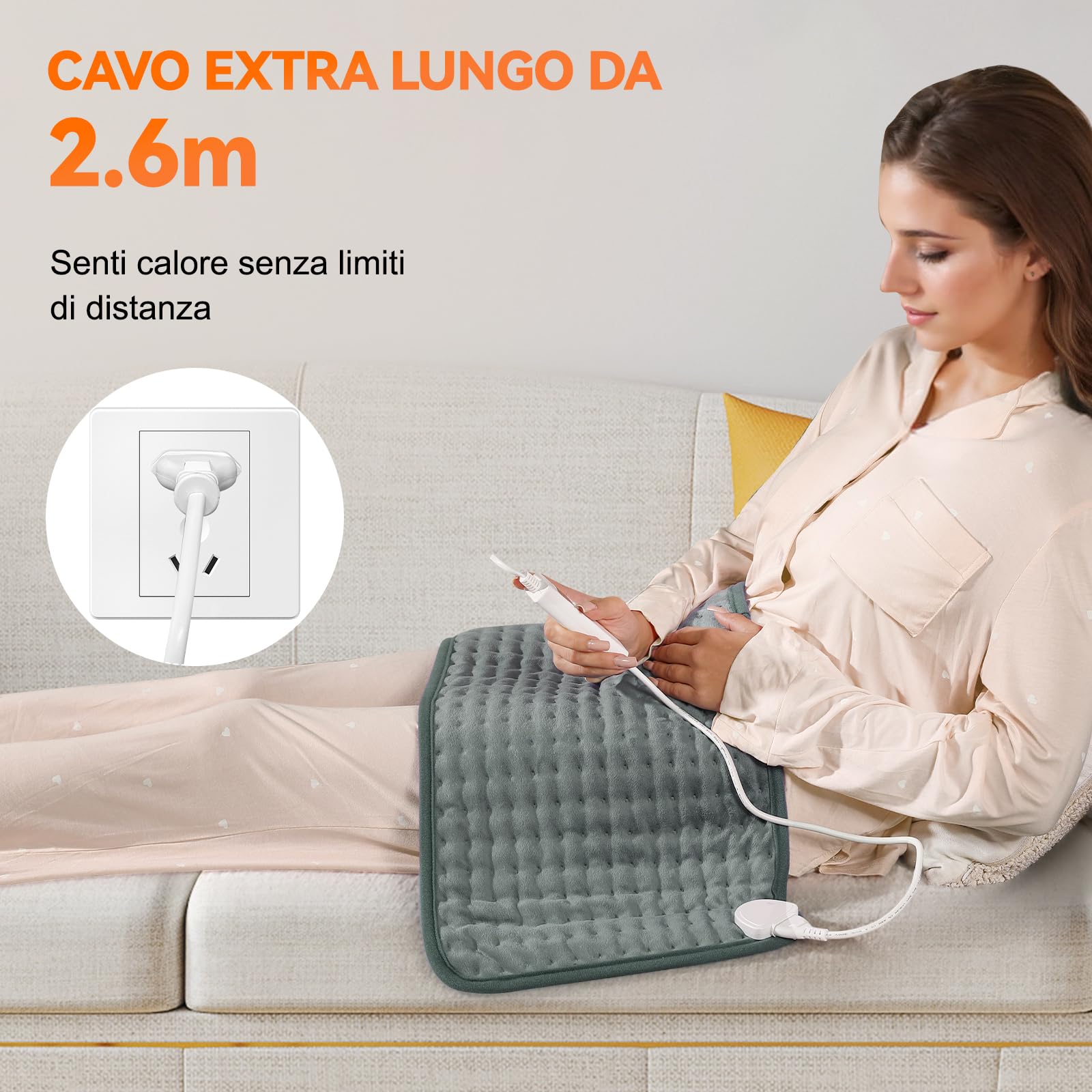 Termoforo Elettrico Lombare, 30x60cm Termoforo Lombare Ricaricabile Con timer di 4 ore e 6 Livelli di Riscaldamento Spegnimento Automatico,Lavabile Cuscino Elettrico Riscaldante Grigio