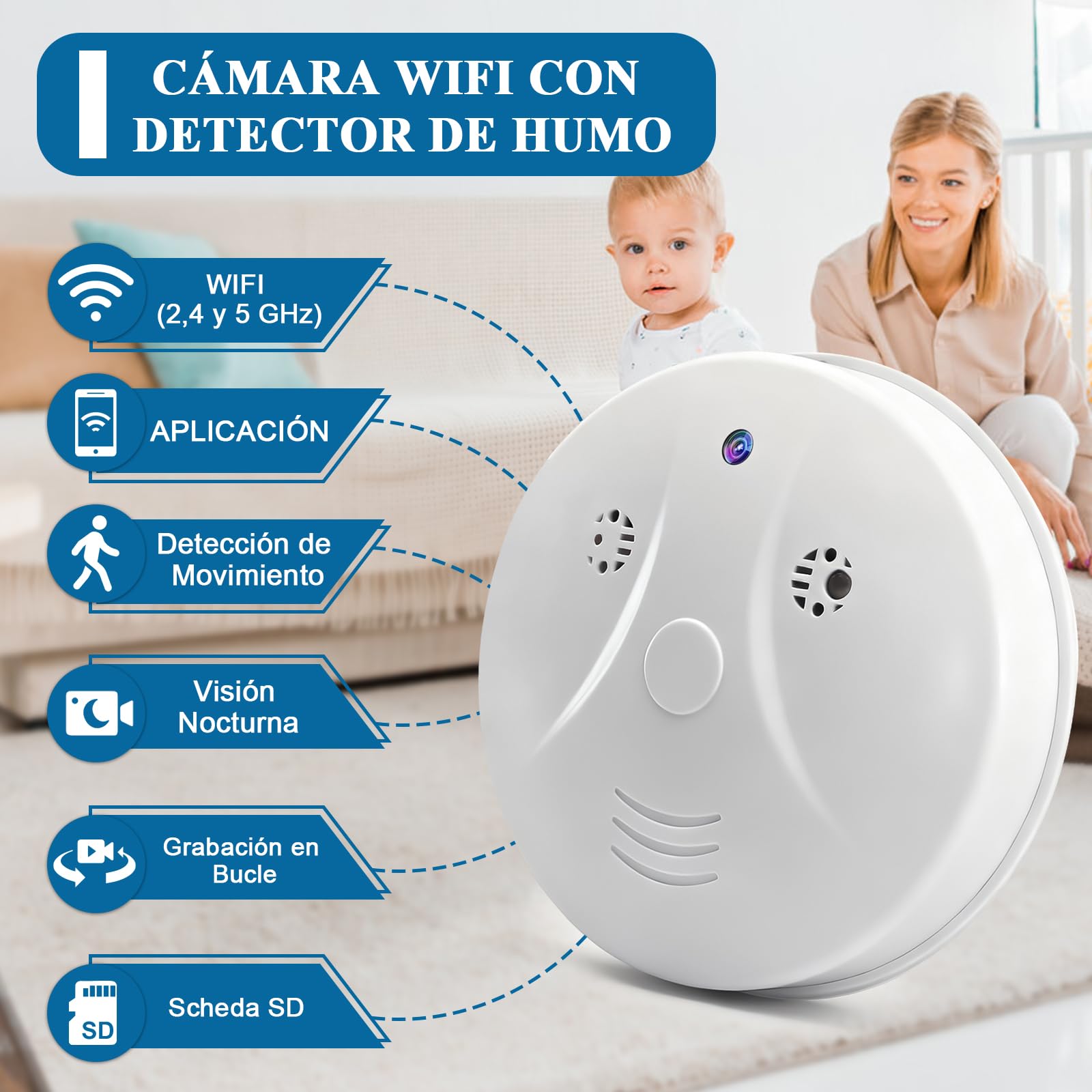 Cámara Oculta WiFi 5G, Cámara Espía Oculta en Detector de Humo | Mini Cámara Oculta Wifi, Cámara Espía Oculta HD 1080P con Detección de Movimiento y Visión Nocturna, Vista Remota