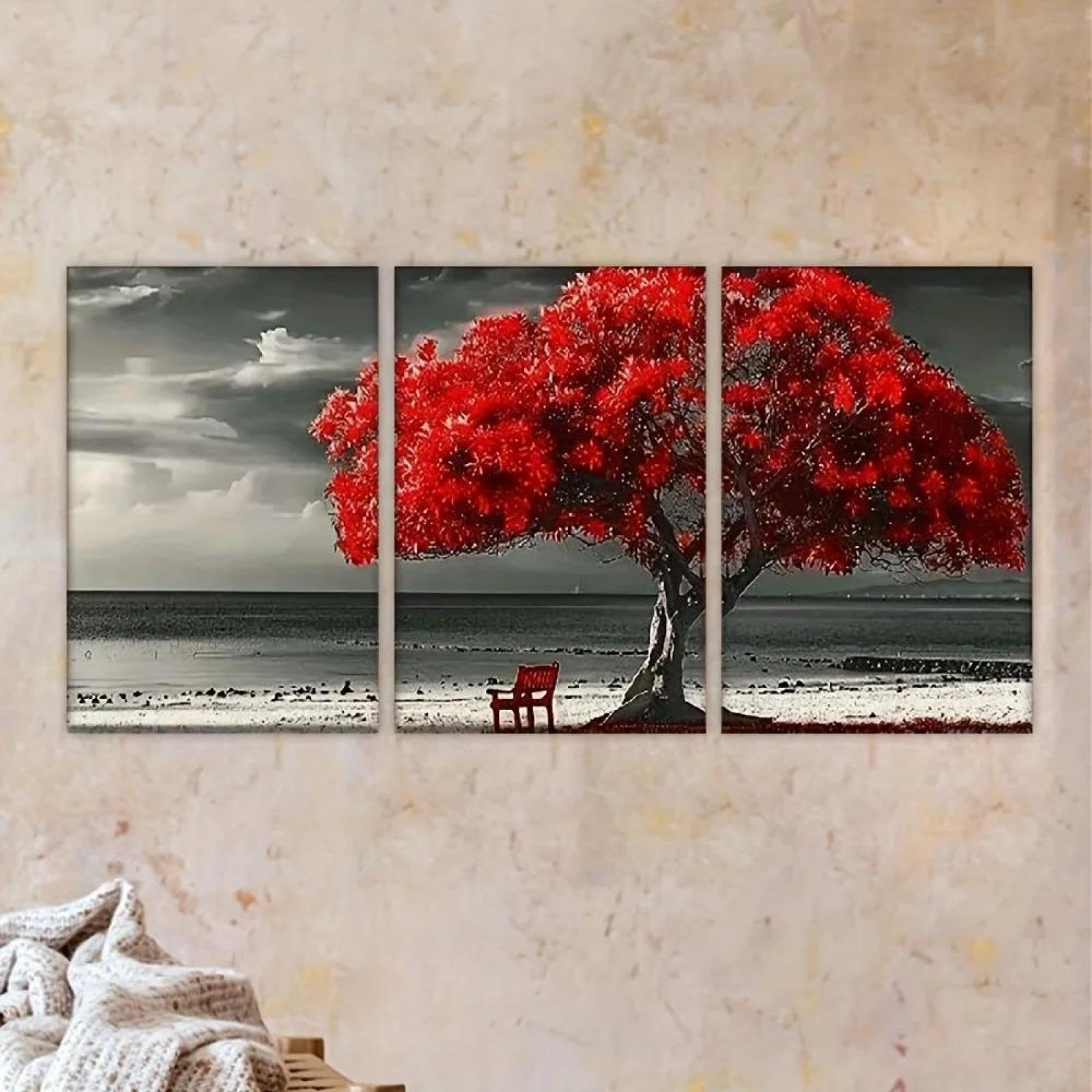 Yocheng Canvas Painting-Und, Red Tree, Artist Drawing Set, Living Room, Office, Library, Bar, Cafe,Abstr 21x30cmx3 No Frame