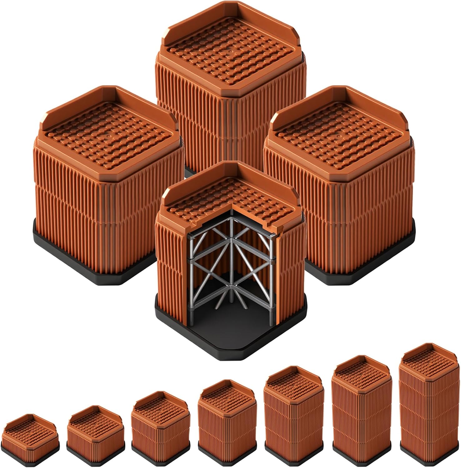 Heavy Duty Sofa Risers 2.8 Inch, Industrial-Grade Desk Raise Blocks for Couch, Table, Bed, Refrigerator, Washing Machine – Anti-Slip, Shock Absorbing, Quiet, Supports up to 4000 lbs(Brown)