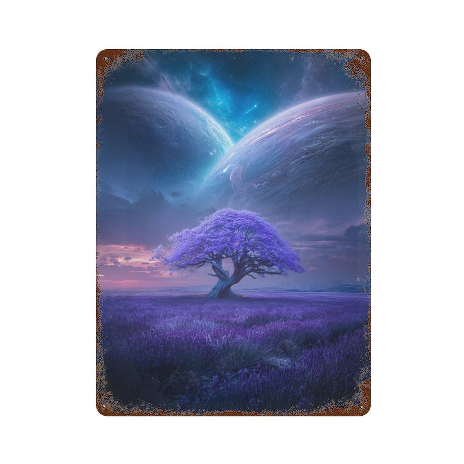 Purple Lavender Field with Tree Decorative Tin Sign 15.7"x11.8", for Bistro, Counter And Cafe Decor, Novelty Wall Decor