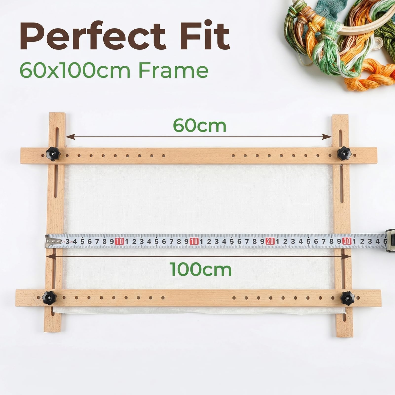 Bastidor de Madera para Bordar 60x100cm, Kit de Bastidor de Bordado de Punto de Cruz Cuadrado Soporte de Bordado Ajustable Accesorio de Costura DIY Para Bordar Coser Punto de Cruz