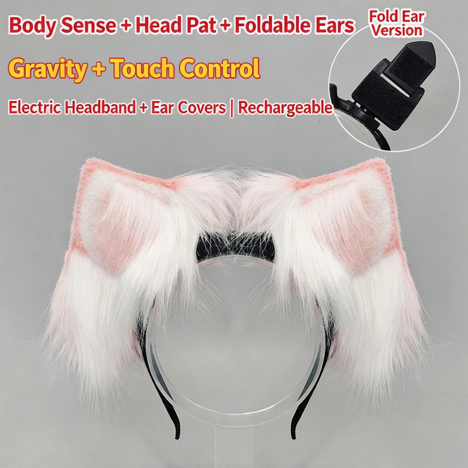 Diadema recargable con detección de movimiento 3D ajustable para cosplay y juego interactivo, diadema eléctrica con orejas móviles