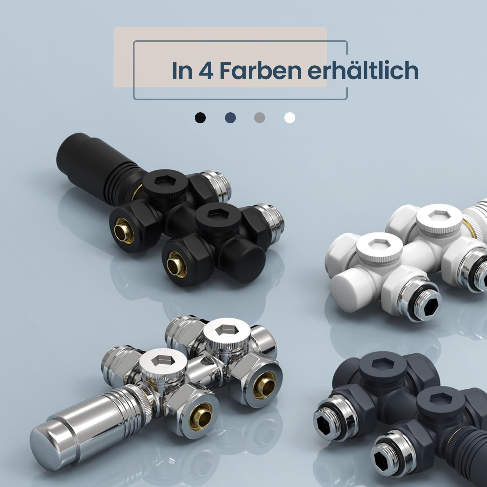 EMKE Multiblock Set für Heizkörper mit Thermostat, Hahnblock Eck und Durchgangsform Ventilhahnblock Mittelanschluss Heizkörperventil mit 50 mm Nabenabstand (φ15mm+16mm Weiß)
