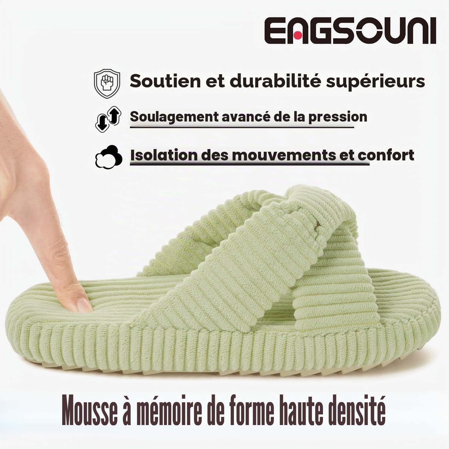 Eagsouni Pantoufles Femme Large Mousse à Mémoire Chaussons Confortable Cord Bandes Croisées Bout Ouvert Chaussures Antidérapantes Slippers