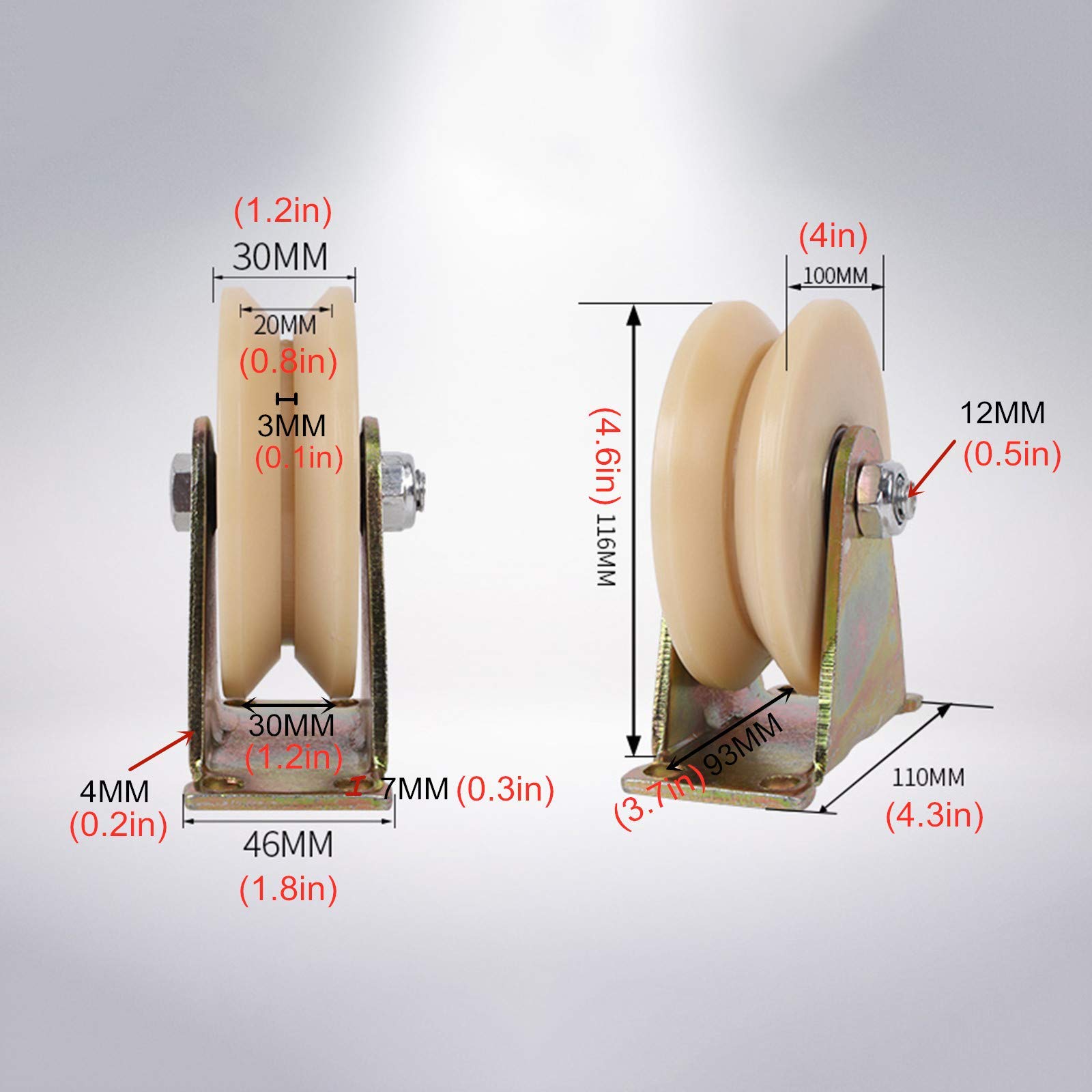 V Groove Gate Wheel, Starre Spur -Rizinus, Hochleistungs -Nylon -Caster -Räder, Schiebetorwalze Für Umgekehrte Strecke, Industriemaschine, Rolling -Tor, Packung Von 2 (60 Mm/2,4 Zoll)/100Mm/4I