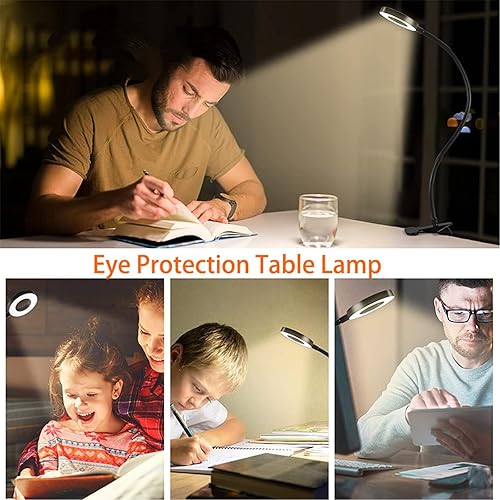 Miniatura 6 de Lámpara de estudio LED con clip, 3 modos de color, 10 modos de brillo, protección para los ojos, cuello de cisne flexible de 360°, lámpara de
