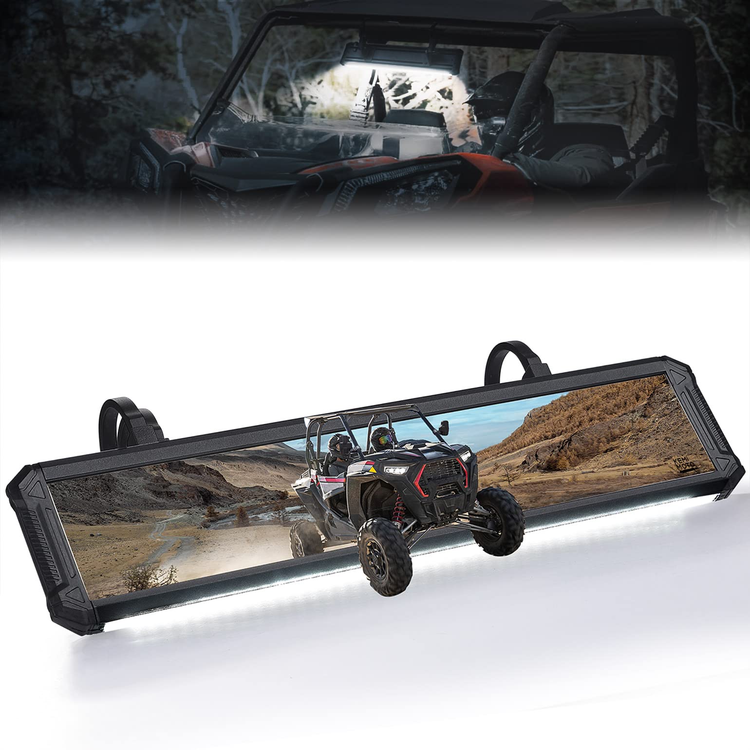 Photo 1 of KEMIMOTO 15" UTV Rear View Center Mirror w/Interior Light Aluminum Rearview Mirror 1.65"-2" Mount Compatible with Polaris RZR, Can Am X3 Maverick, Yamaha Rhino YXZ 1000, Talon and Pioneer 15 inch