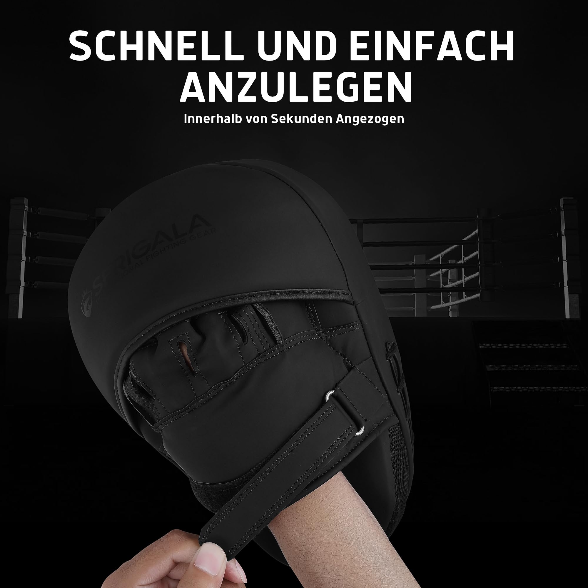 Serigala Boxpratzen Set mit idealer Polsterung und Stabilität - Pratzen Boxen für Kampfsport - 2 Handpratzen für Boxen, Kickboxen, Muay Thai - Inklusive Tasche schwarz/schwarz
