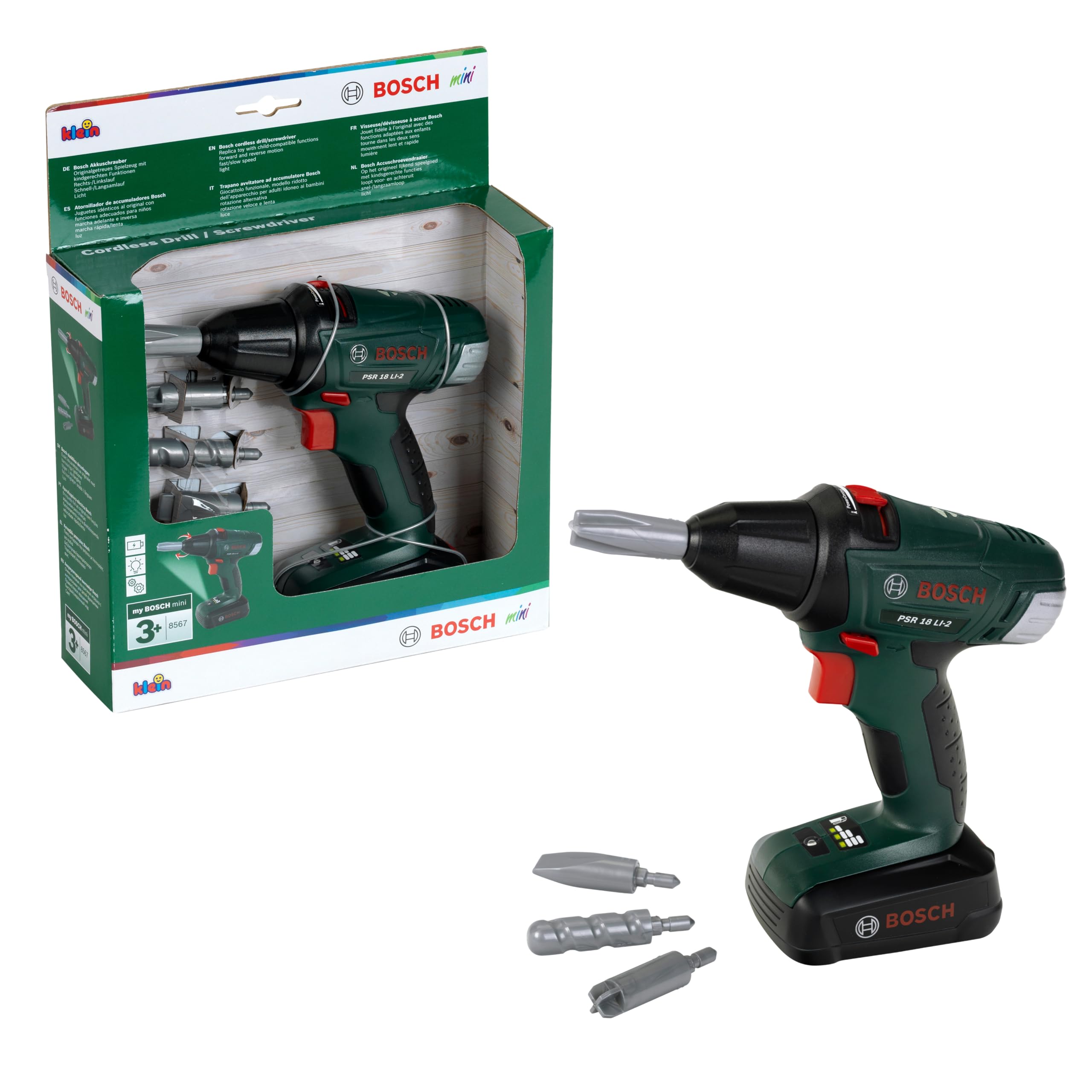 Theo Klein 8567 Bosch Cordless Screwdriver I Battery-Powered Screwdriver with Rotating and Interchangeable Bits I Light and sound I Toys for Children Aged 3 and over