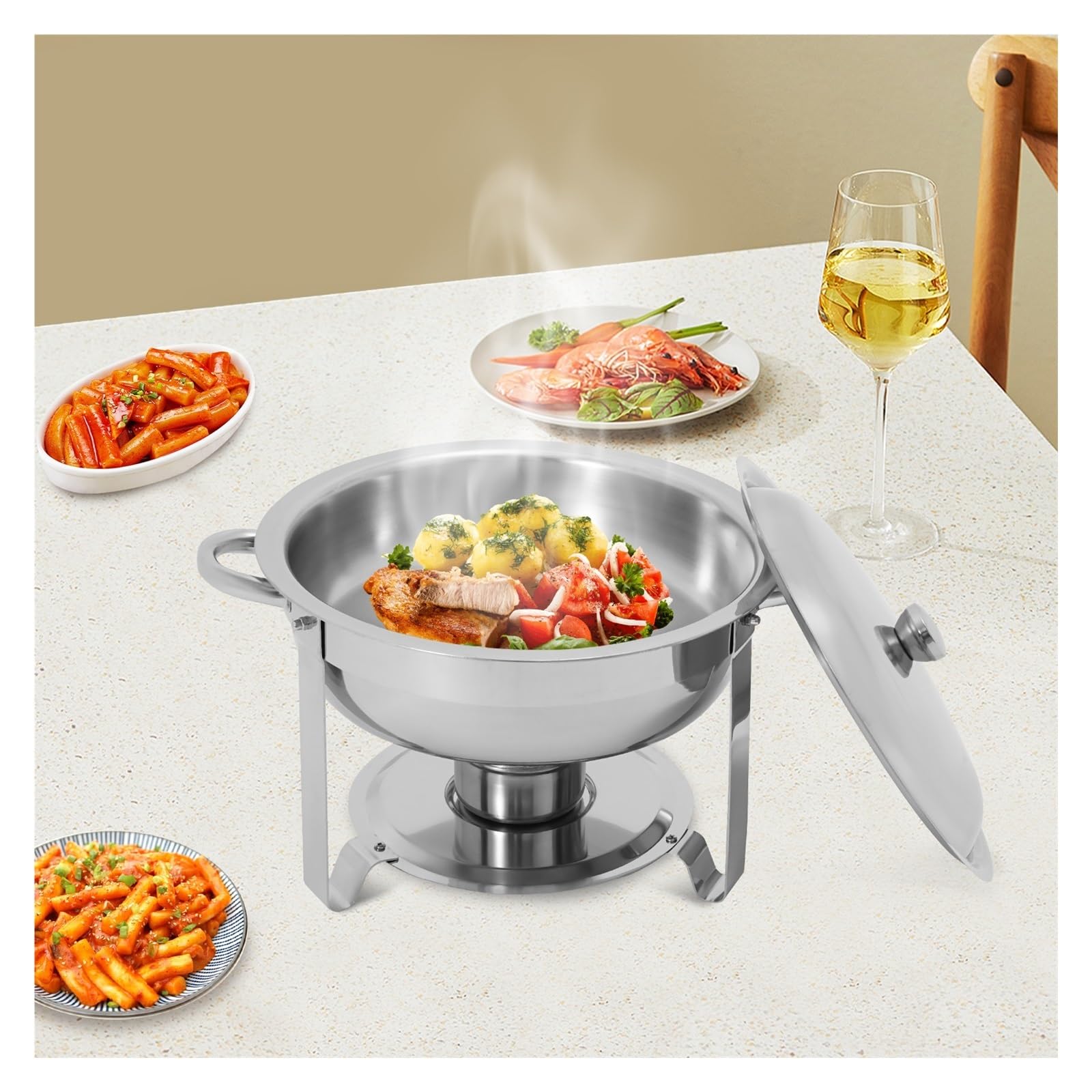 Juego De Buffet 1,19 Galones, Calentador Alimentos Acero Inoxidable, Ideal For Fiestas Y Reuniones Calor Duradero