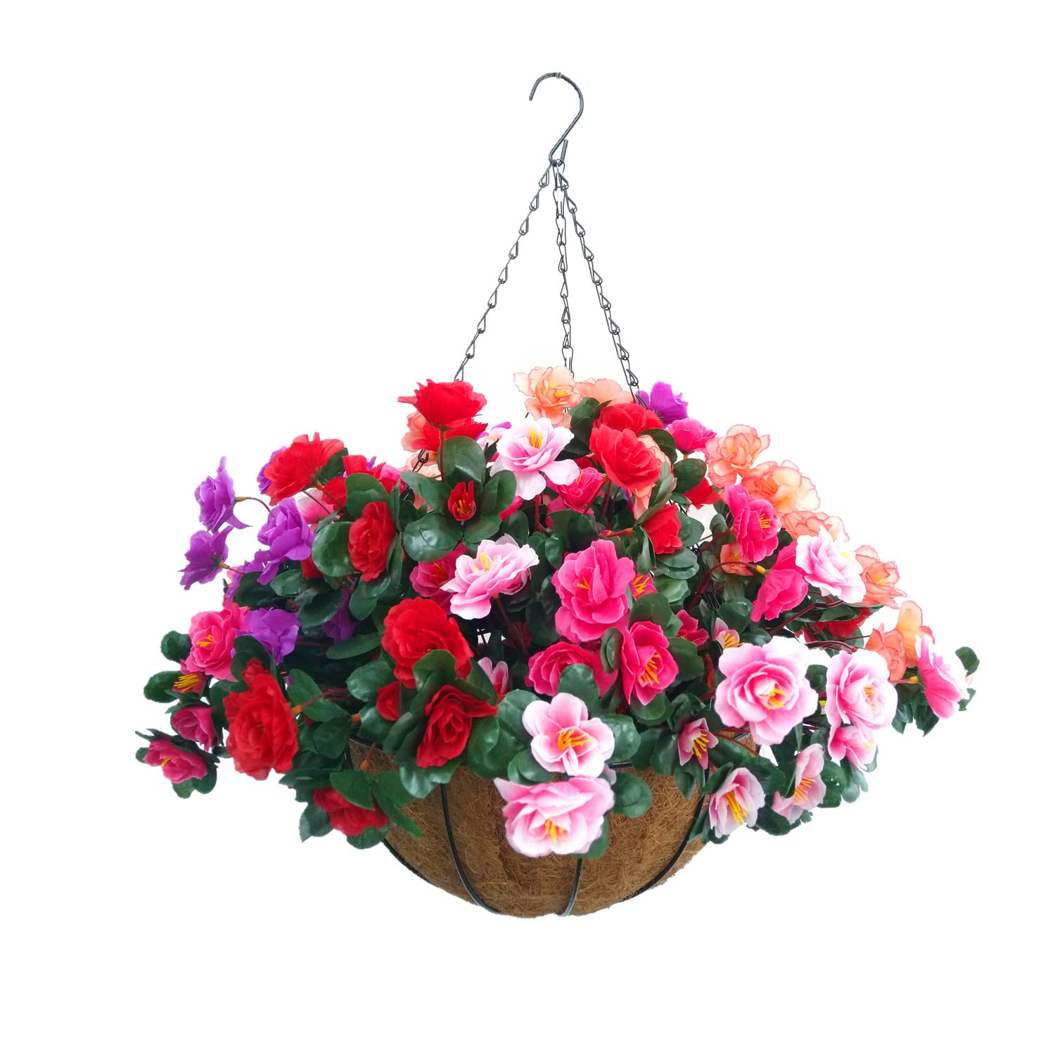 Bo Wawa Colorful -Big Basket Colorful Artificial Azaleas Home Wedding Office Outdoors Beautiful Decoration Silk Flowers Diy Chain Hanging Basket (Colorful -Big Basket)