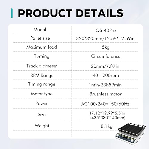 Miniatura 6 de LAB FISH Mesa de coctelera orbital digital, velocidad ajustable, 40-200 RPM, placa de trabajo 12.6 x 12.6 pulgadas, capacidad 5 KGS, agitador