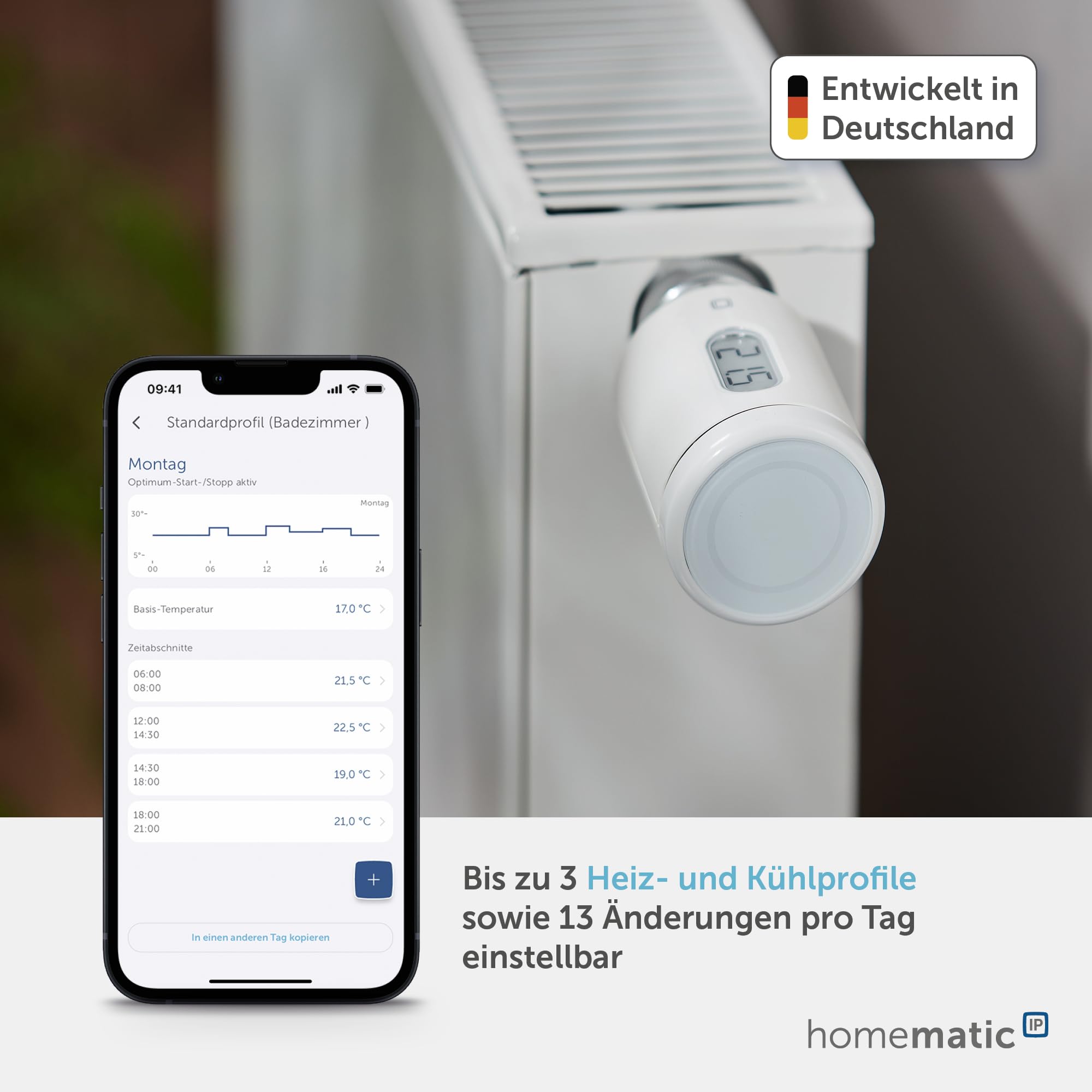 Homematic IP Smart Home termostat grzejnikowy – czysty, cyfrowy termostat, ogrzewanie, sterowanie za pomocą aplikacji, Alexa, Google Assistant, łatwa instalacja, oszczędność energii, 161046A0