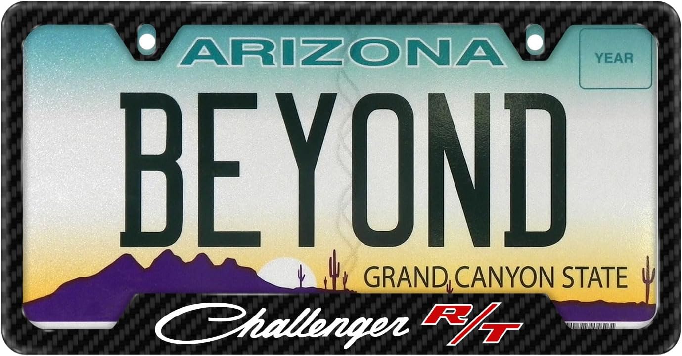iPick Image for Dodge Challenger R/T Classic Black Carbon Fiber Texture ABS Plastic 50 States License Plate Frame