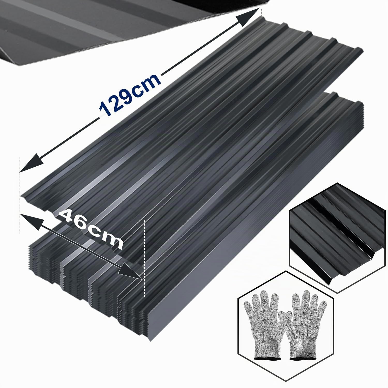 Daromigo chapa trapezoidal, 12 unidades, ondulada para techo, 129 cm x 46 cm, aprox. 7 m², trapezoidal con guantes, antracita