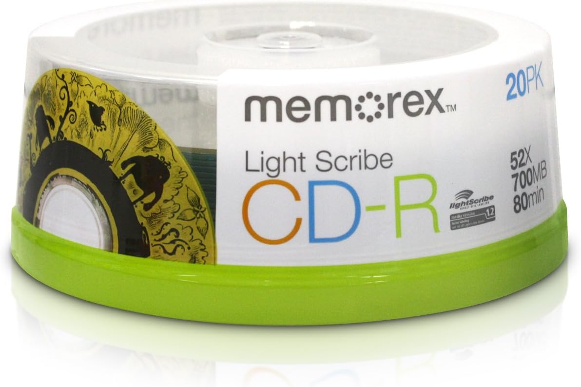 Memorex LightScribe 20pk CD-R Blank Media - Laser Etch Prints Direct to Disc (32024732) - 700MB/80 min